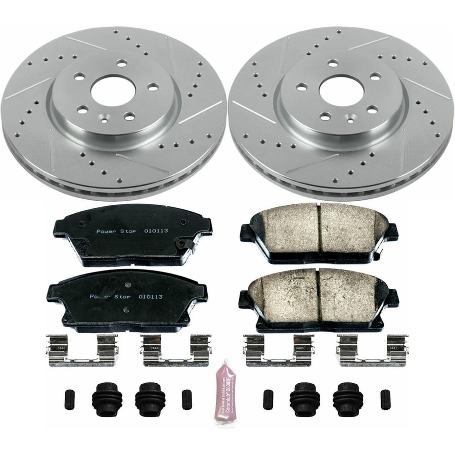 Power Stop K6996 Z23 Carbon Fiber Brake Pads with Drilled & Slotted Brake Rotors Kit For Chevrolet Trax 2015-2017 [Model Specific]
