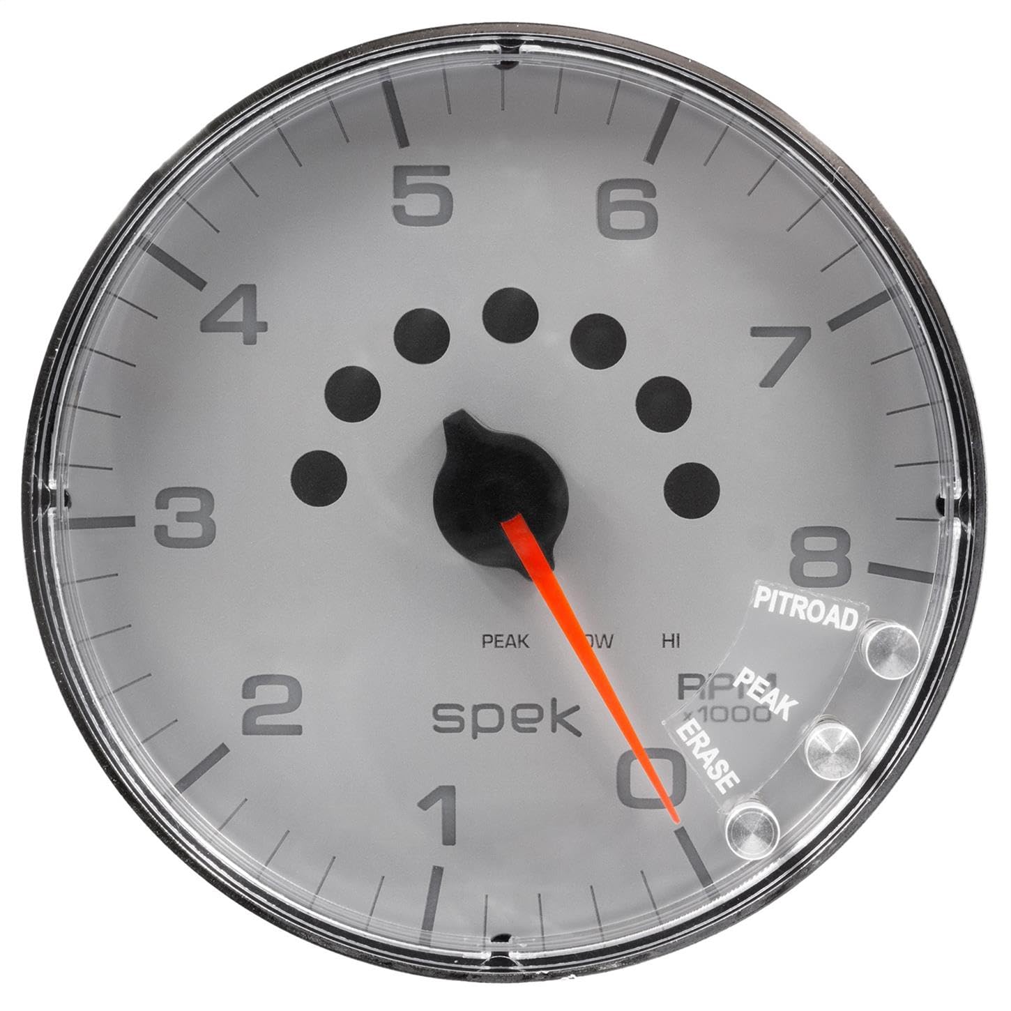 Gauge AutoMeter P238218 Tachometer (Spek-Pro 5", 8K RPM, with Shift Light & Peak Mem, Silver/Chrome, Spek-Pro)
