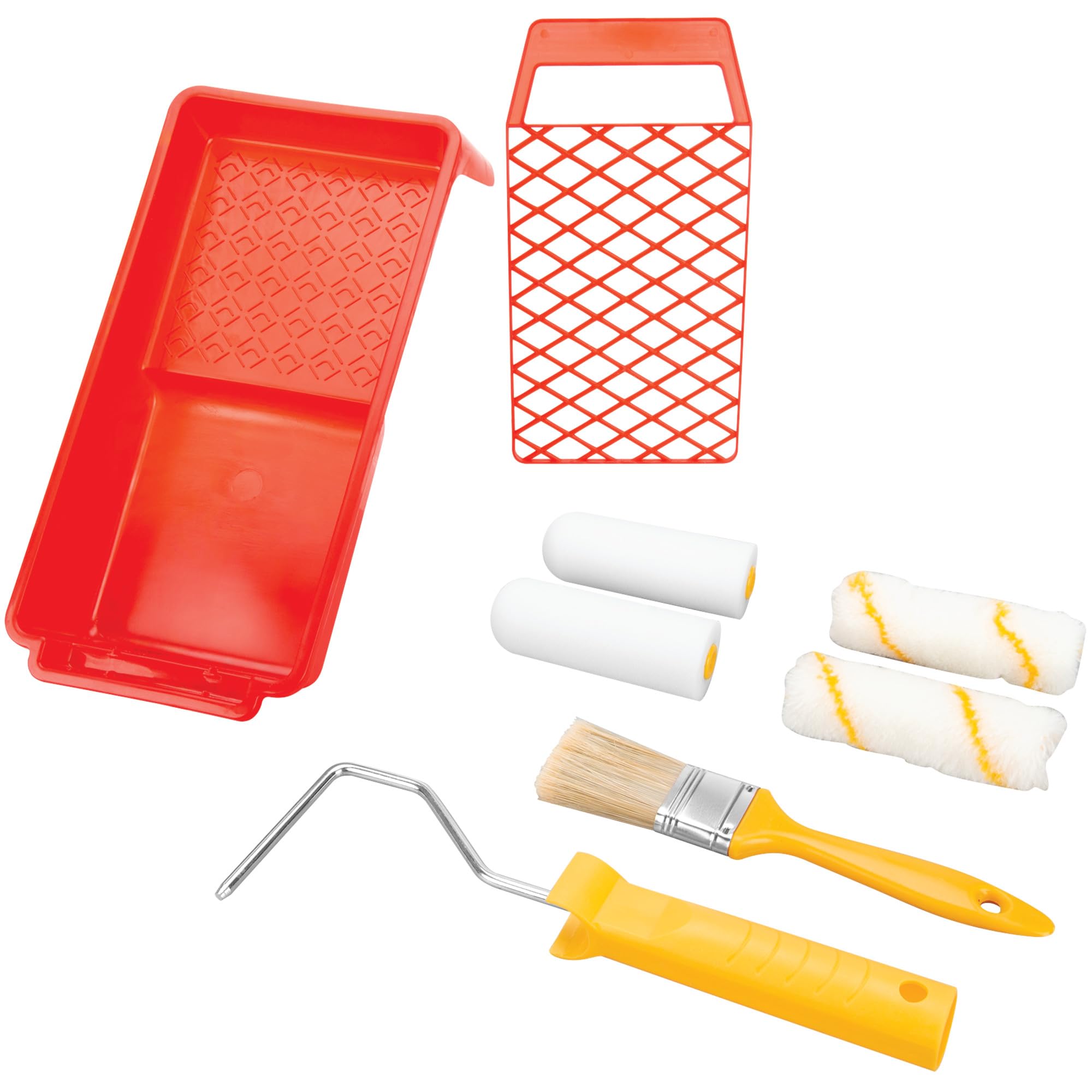 1983 Performance Tool Small Paint Roller, Brush and Tray Kit, Works with Many Paints, Includes Microfiber and Foam Rollers, Detail Brush, and Paint Strainer