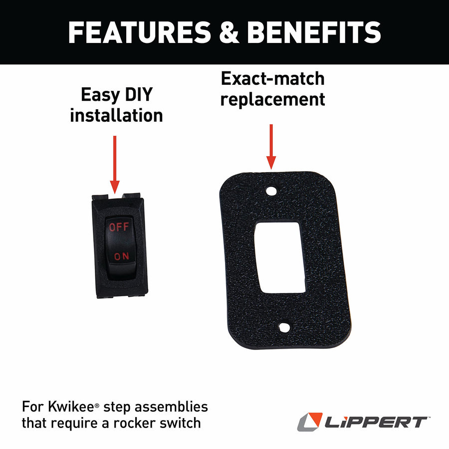 Kwikee Electric Step Rocker Style Replacement Power Switch for 5th Wheel RVs, Travel Trailers and Motorhomes, Black