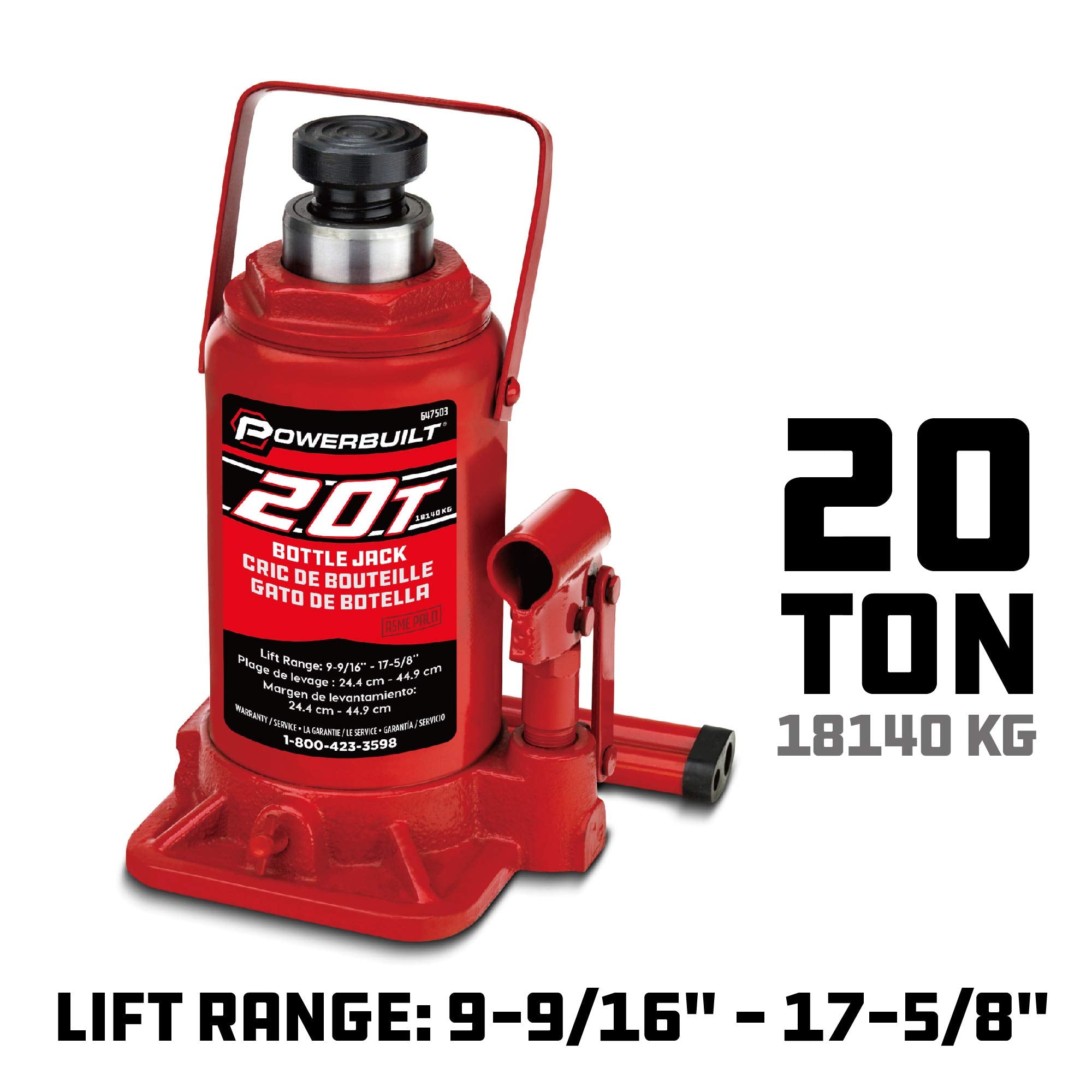 20 Ton Alltrade Bottle Jack with 9-11/16 inch to 17-5/8 inch lifting range, portable hydraulic car jack with carrying case- Red 647503
