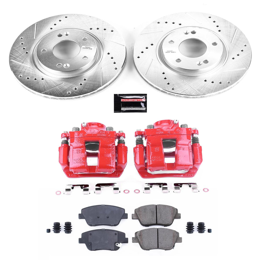 Power Stop Front Z23 Evolution Sport Brake Upgrade Kit KC5377 with Powder Coated Calipers For Hyundai Sonata 2011-2014, Kia Optima 2016 [Model Specific]