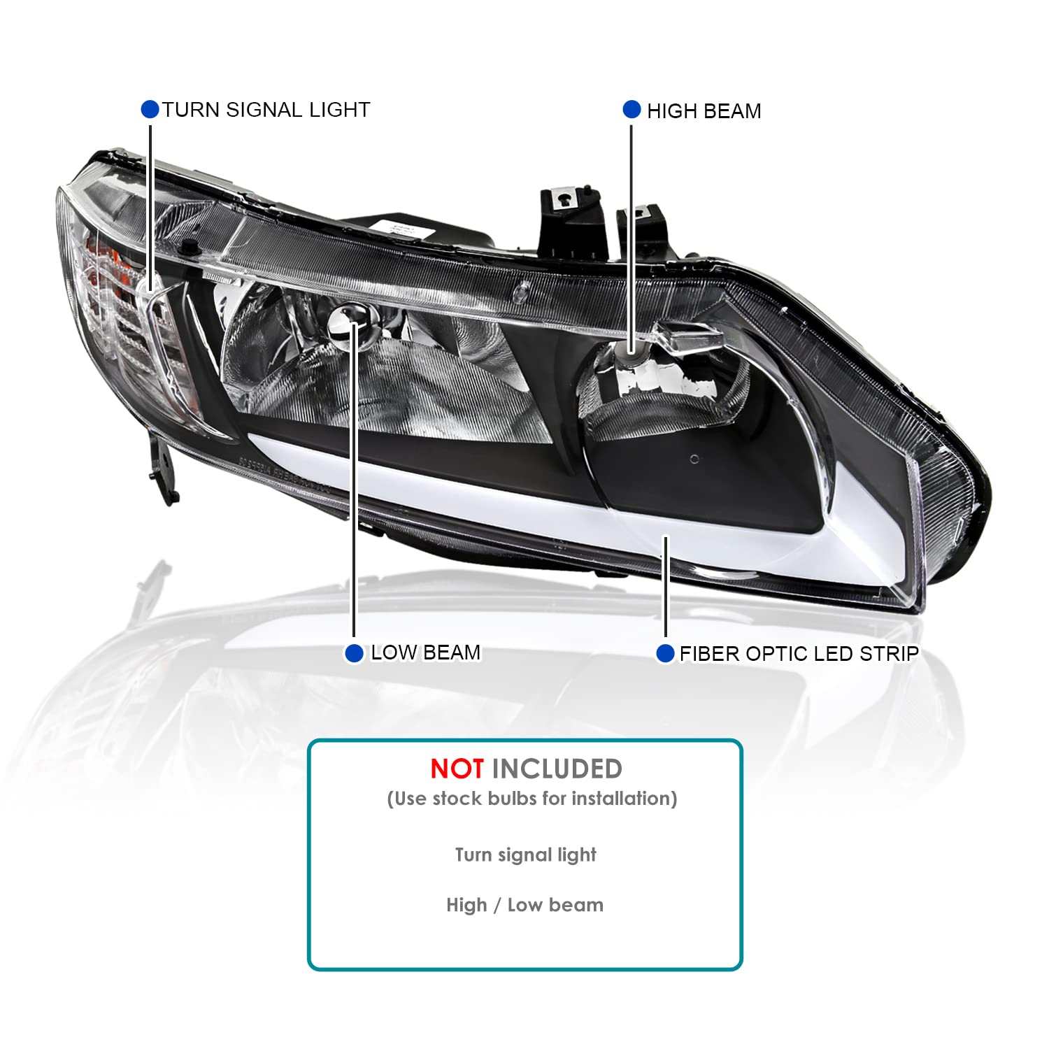 Black LED DRL Headlights SPEC-D TUNING Compatible with 2006-2011 Honda Civic Sedan 4DR Left + Right Head Lights Assembly