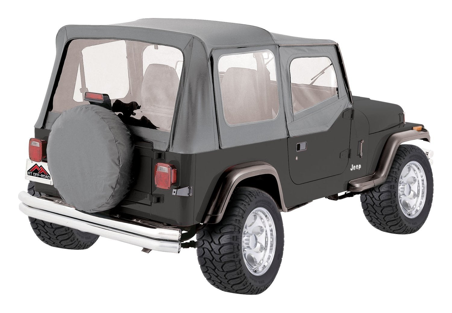 RT Off-Road Soft Top With Door Skins OEM Style GREY Clear Windows For 1988-1995 Jeep Wrangler RT10009 With Half Doors