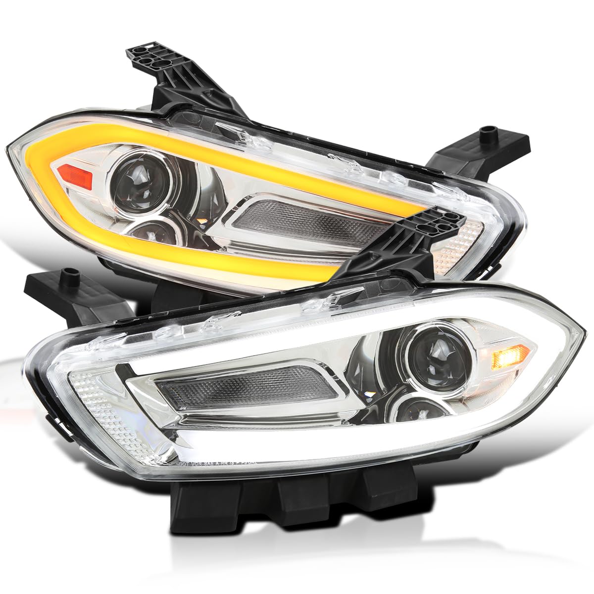 Chrome Projector Headlights SPEC-D TUNING w/Switchback Sequential LED Signal Tube and Startup Animation Compatible with 2013-2016 Dodge Dart, Left + Right Pair Headlamps Assembly