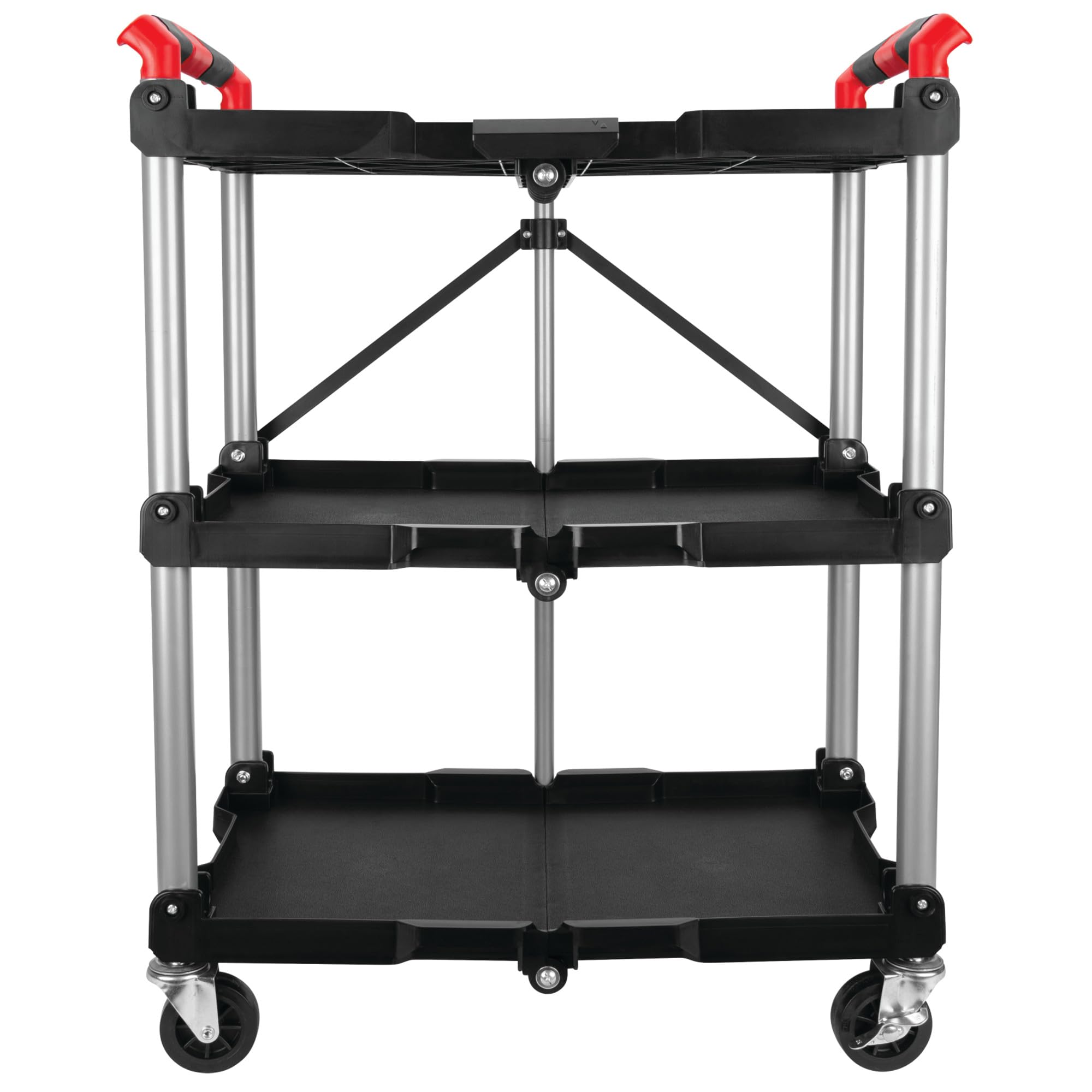 Folding Tool Cart Performance Tool W53990: 3-Shelf Rolling Cart, Collapsible, 200 lb Capacity, Aluminum Posts, Swivel Casters, No Assembly, Great for House, Home and Garage, Black