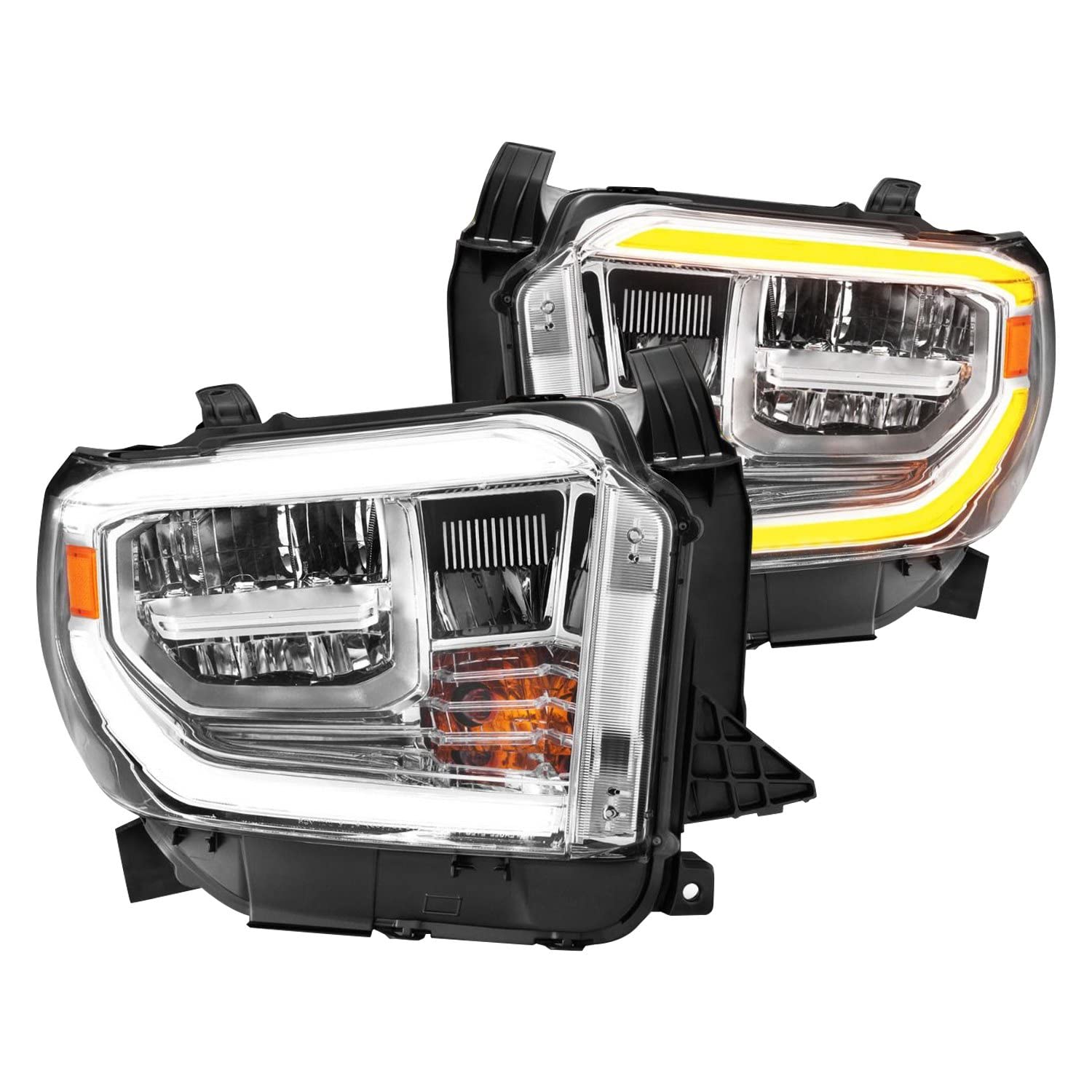 LED CRYSTAL HEADLIGHTS TOYOTA TUNDRA 14-21 SWITCHBACK PLANK STYLE CHROME (LED HIGH/LOW BEAM) (FOR OEM HALOGEN MODEL W/LED DRL)