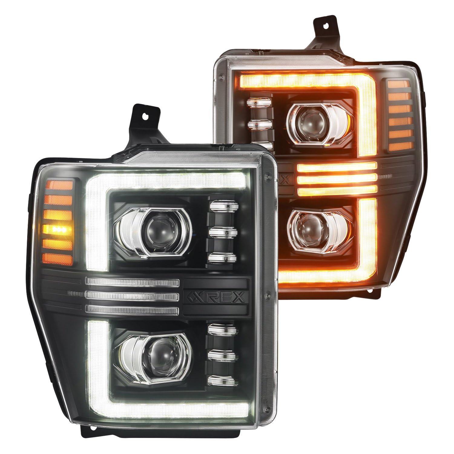PRO-Series AlphaRex Projector headlights 08-10 Ford F250-550 Black w/Activ Light/Seq Signal