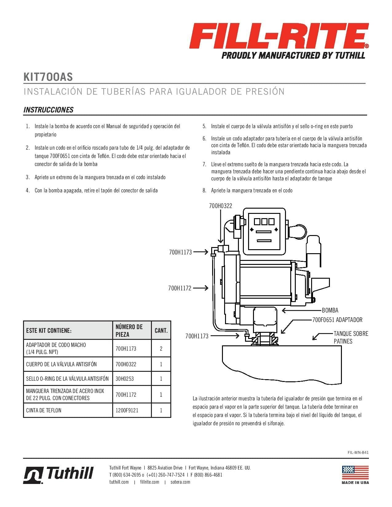 KIT700AS Fill-Rite Kit, Anti Siphon Tube 700 & 300 Series