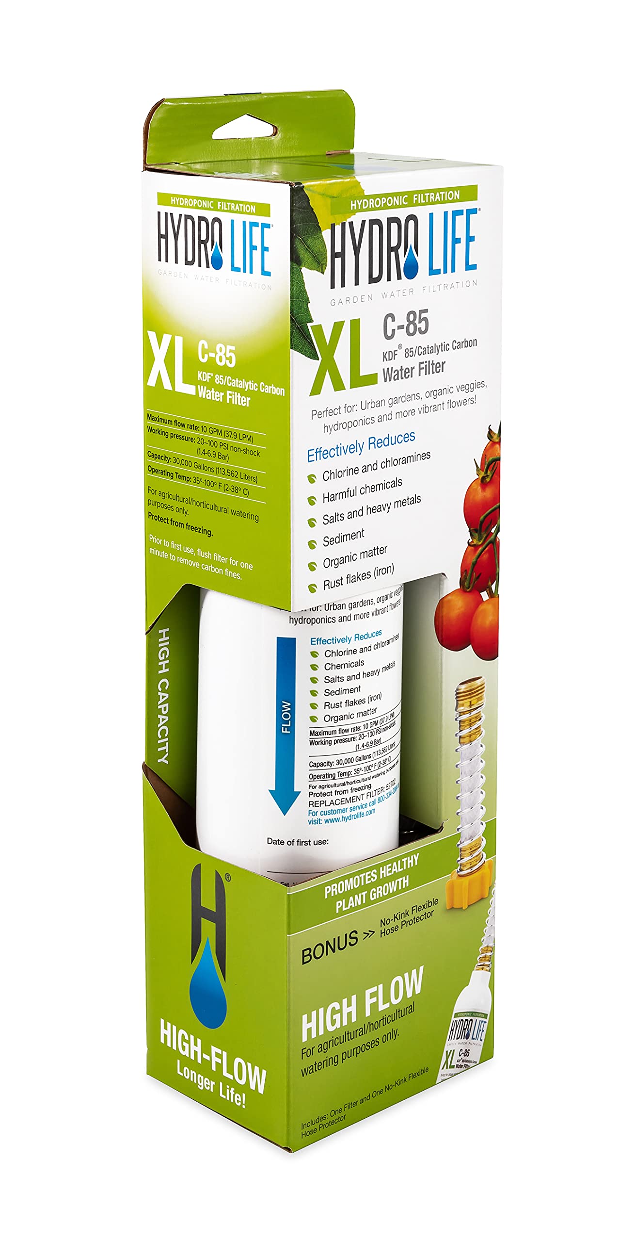 Hydroponics Hydro Life C-85 XL Inline Hose Filter Camco 52702 with Flexible Hose Protector - Reduces Chlorine and Other Contaminants, Promotes Healthy Plant Growth, White