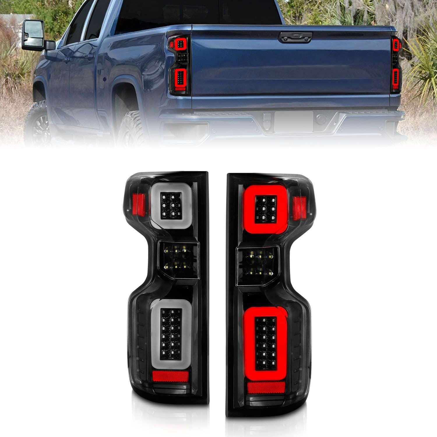19-21 Chevy Silverado ANZO Full LED Tailights Black Housing Clear Lens G2 (w/C Light Bars) (311414)