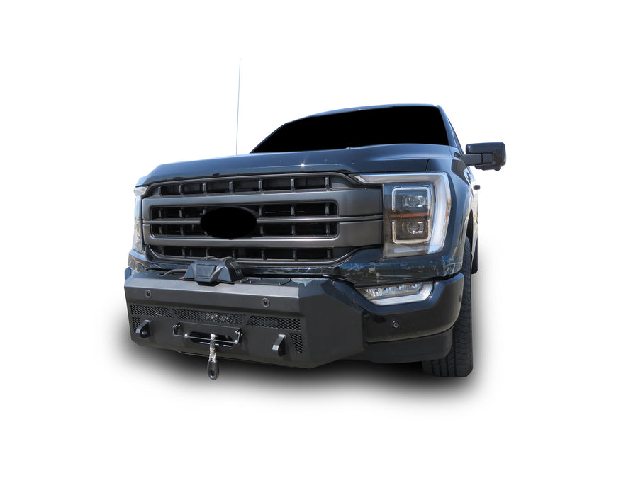 Heavy Duty Black Horse Armour III Front Winch Bumper with Winch Textured Black Compatible with 2021-2023 Ford F-150-AR3HD42NL-W12