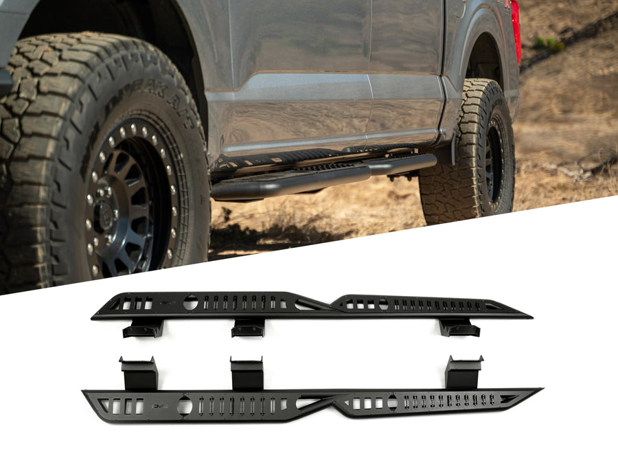 DV8 Offroad OE Plus Side Steps for 2015-2024 Crew Cab Ford F-150 & Raptor | Anti-Slip Design | Mounts to Body/Pinch Weld | Protection from Light Trail Debris | Fully Bolt-On Installation