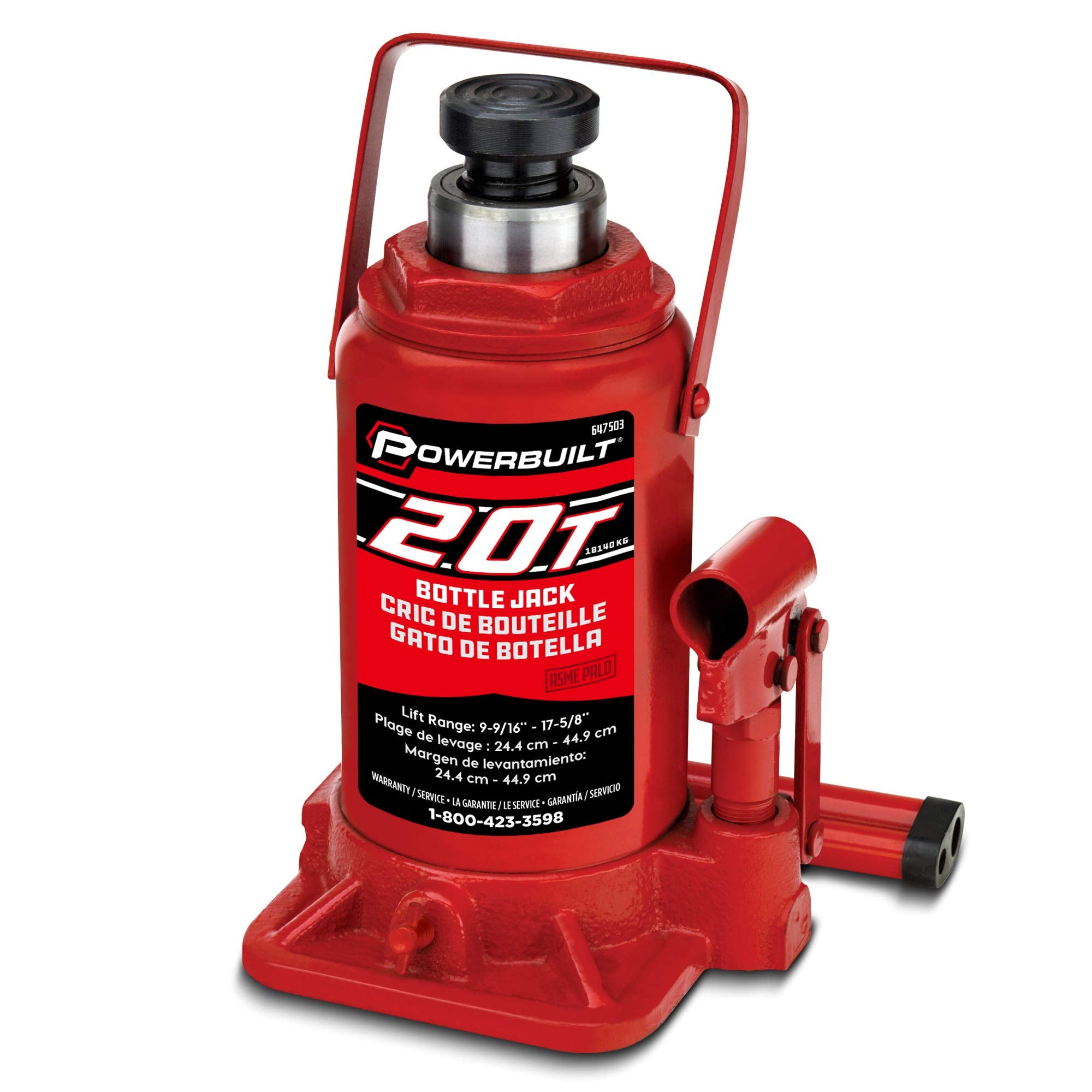 20 Ton Alltrade Bottle Jack with 9-11/16 inch to 17-5/8 inch lifting range, portable hydraulic car jack with carrying case- Red 647503