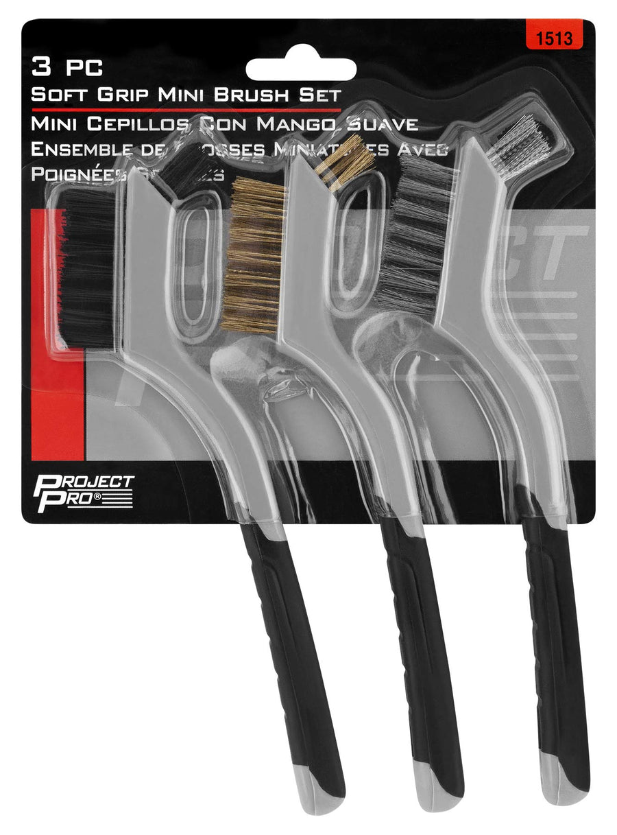 3pc Performance Tool Soft Grip Mini Brush Set - Perfect for Cleaning Small Spaces and Delicate Surfaces with Precision and Comfortable Grip