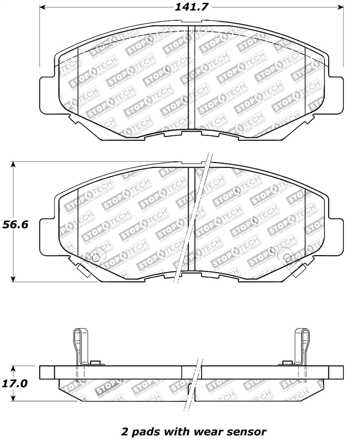 Front StopTech 308.09140 Brake Pads with Shims and Hardware Street