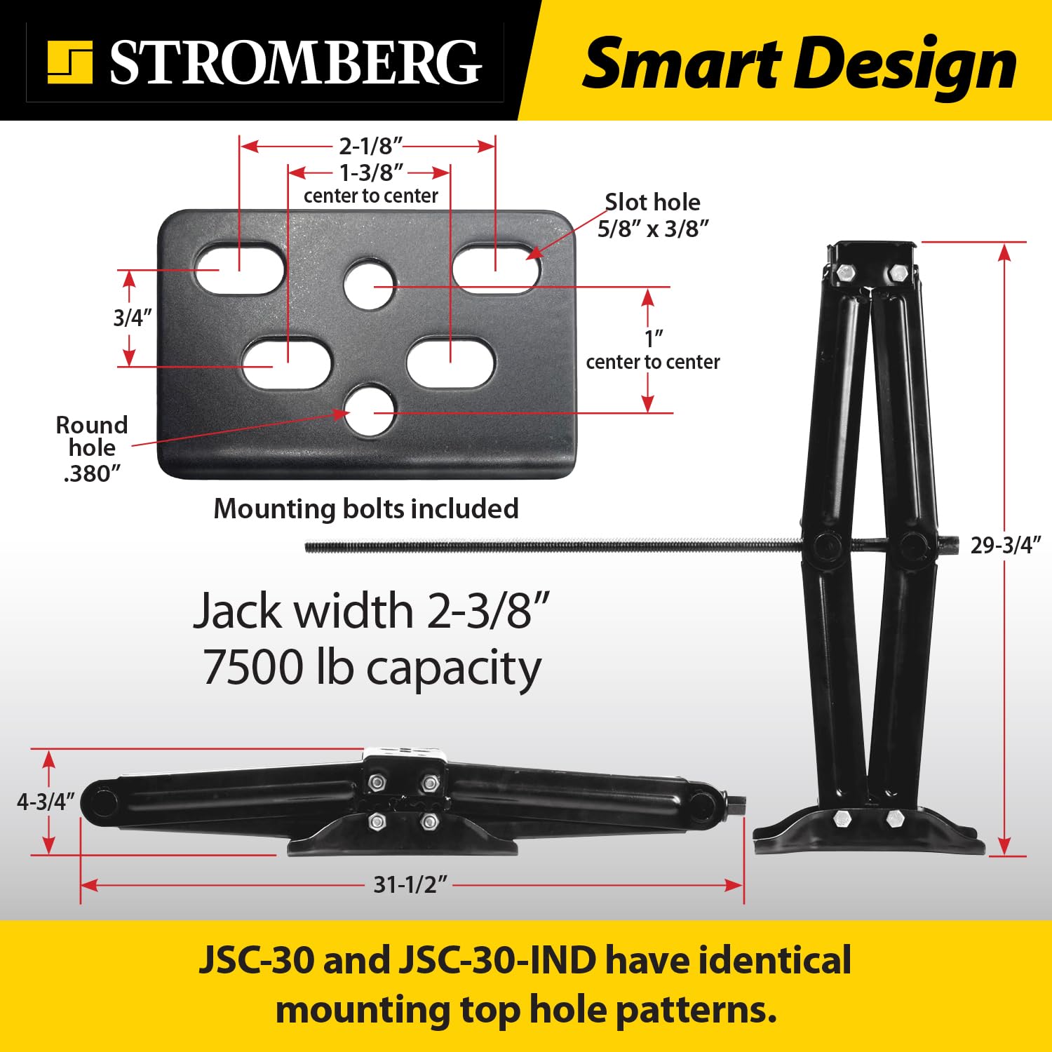 Stromberg Carlson Scissor Jacks JSC-30 – Heavy-Duty 30-Inch RV Leveling System for Campers, Trailers, and Motorhomes – Set of 2 Jack Stands with 7,500 lb Load Capacity, Socket & Bowtie Base