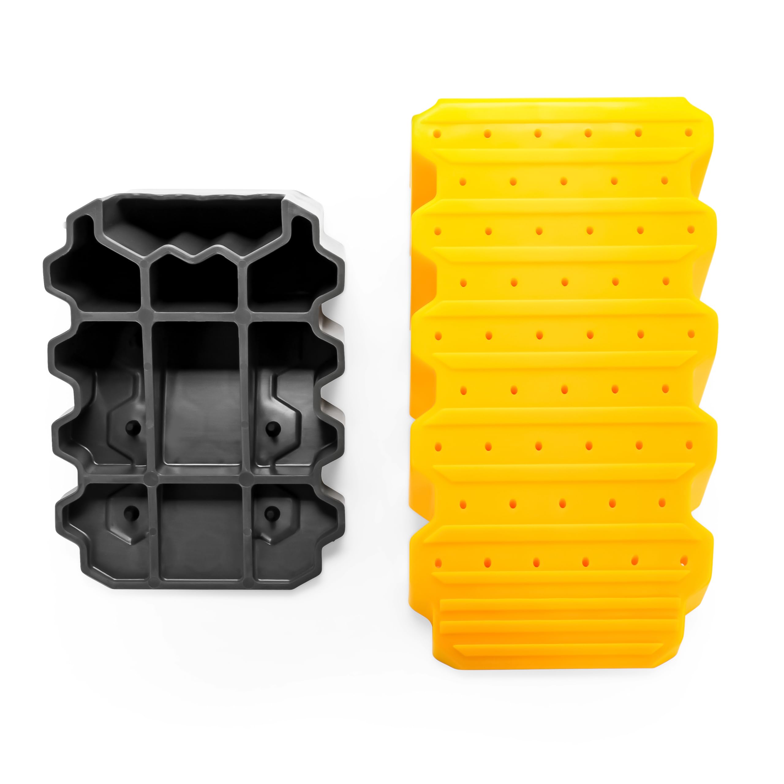 Camco Leveler Curved Camper/RV & Wheel Chock - Features Heavy Duty Honeycomb Design & Includes Non-Slip Rubber Grippers on Wheel Chock - Compatible w/Trailers Up to 30,000 lbs - 1-Pack (44423)