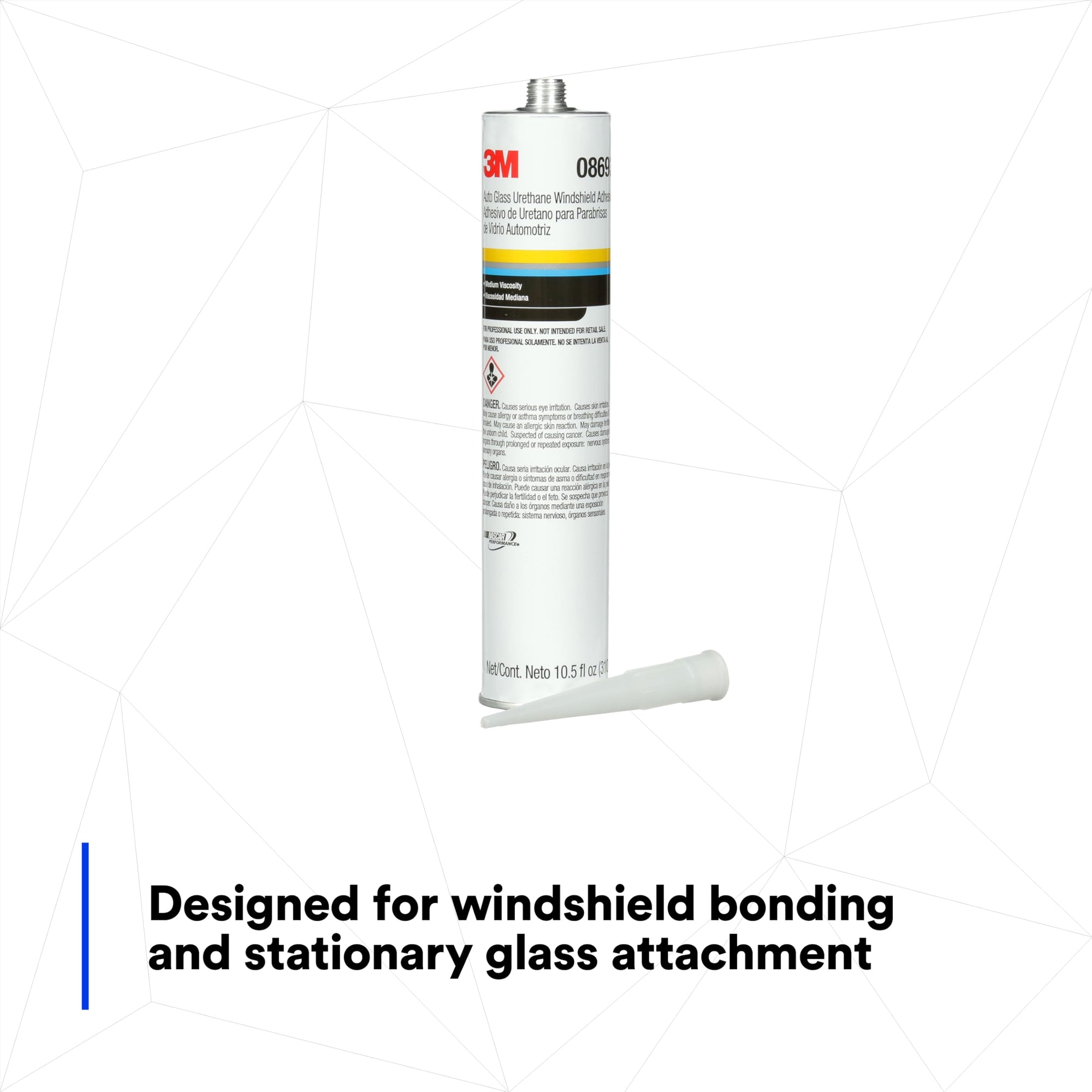 3M Urethane Auto Glass Windshield Adhesive, 08693, Medium Viscosity, High-Strength, Fast-Curing, 310 mL/10.5 fl oz Cartridge, Black