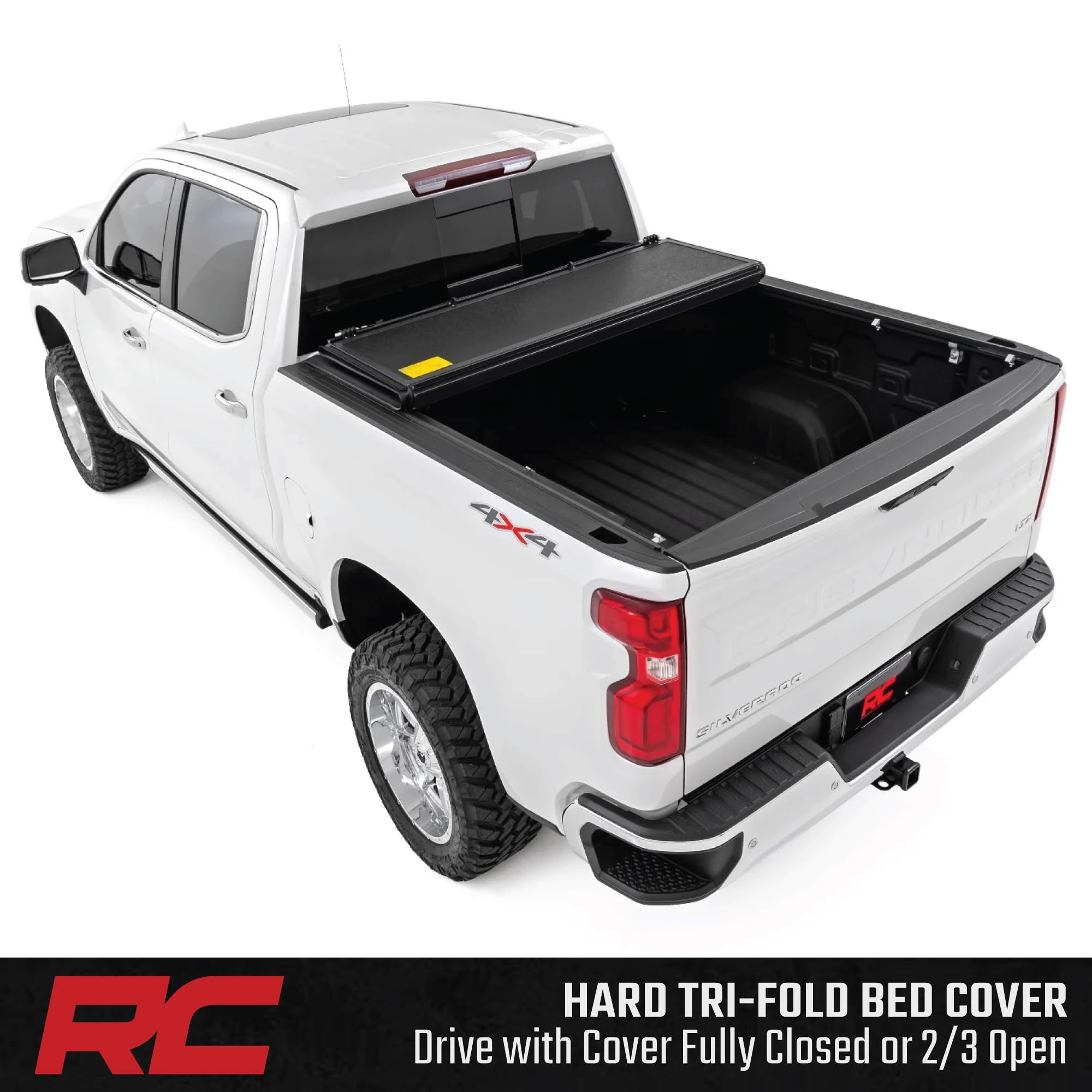 Rough Country Tonneau Cover Hard Tri-Fold for Chevy Silverado & GMC Sierra 1500 (2019–2026) - Low-Profile Aluminum Truck Bed Cover, Fits 5'10 Short Bed