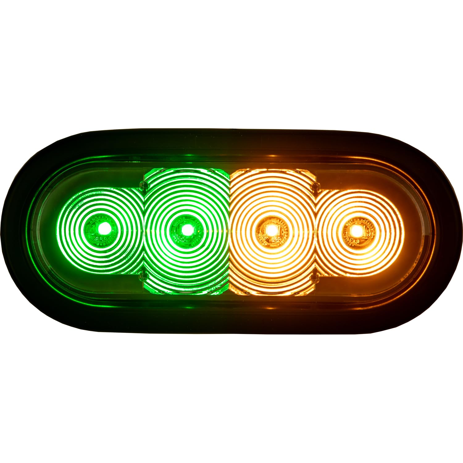 Buyers Products SL62AG - 6 Inch LED Oval Strobe Light for Emergency Trucks & Trailer Lights – Amber/Green LEDs with Clear Lens, SAE J595 Class 1, IP67 Waterproof, 12–24V, 5-Year Warranty