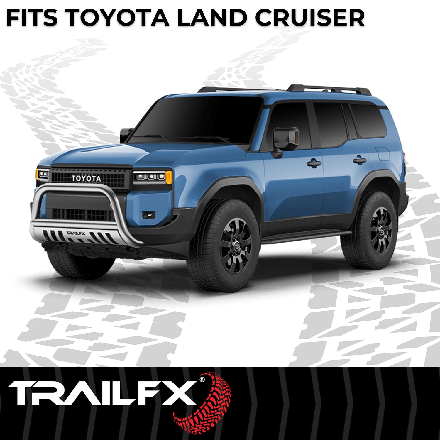 Bull Bar Trailfx B0046S, 3 Inch Diameter, Polished, Stainless Steel, with Skid Plate/Holes for Optional Lighting, 6-1/2 Inch Max Light/ 20 Inch Max Light Bar, Fits 2024-2025 Toyota Land Cruiser