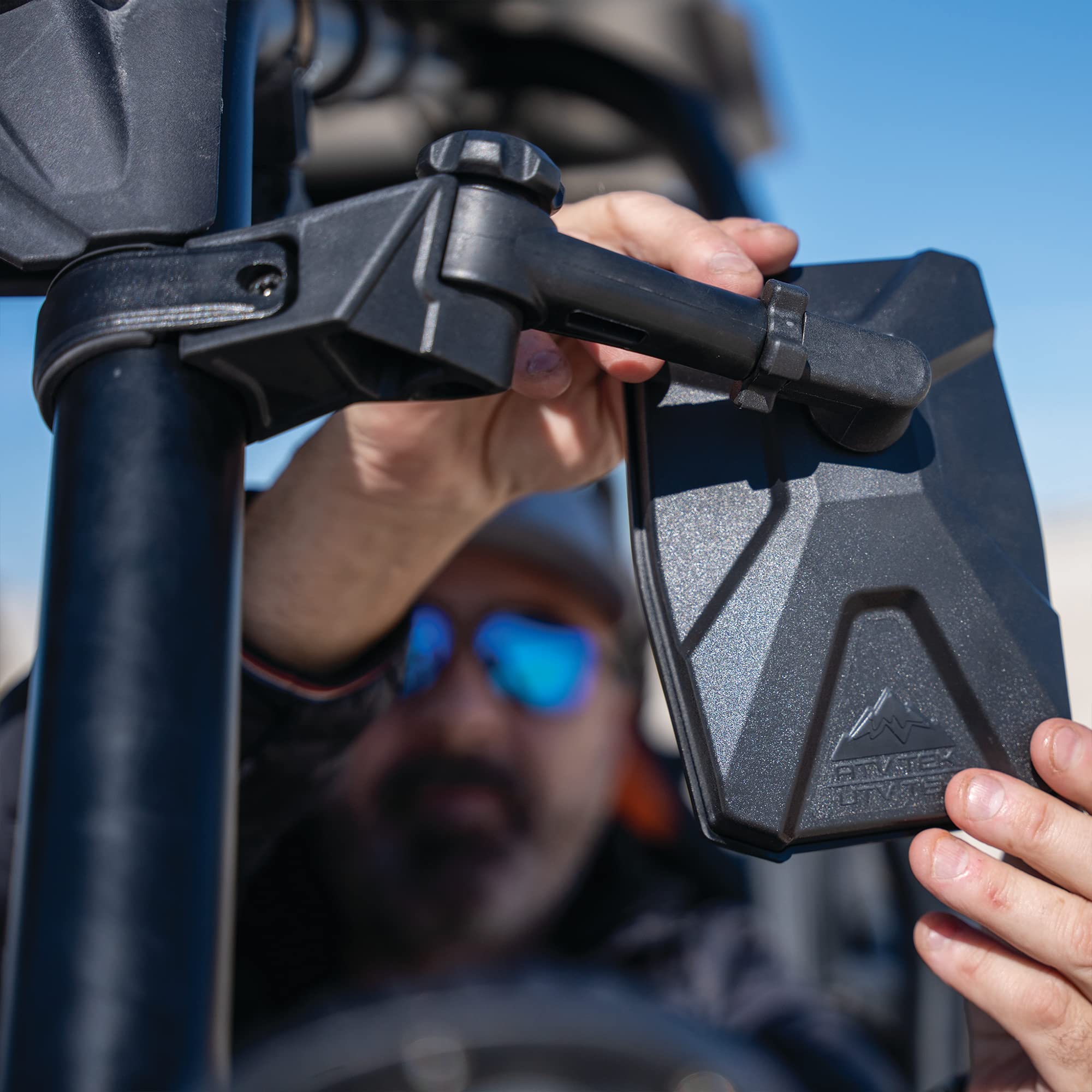 ATV Tek UTV CLEARVIEW™ Sideview Mirror, Black UV resistant Nylon, Designed for and Fits, Honda, Yahama, Polaris, Kawaski, CF Moto with Round or Profiled Tubing, one mirror.