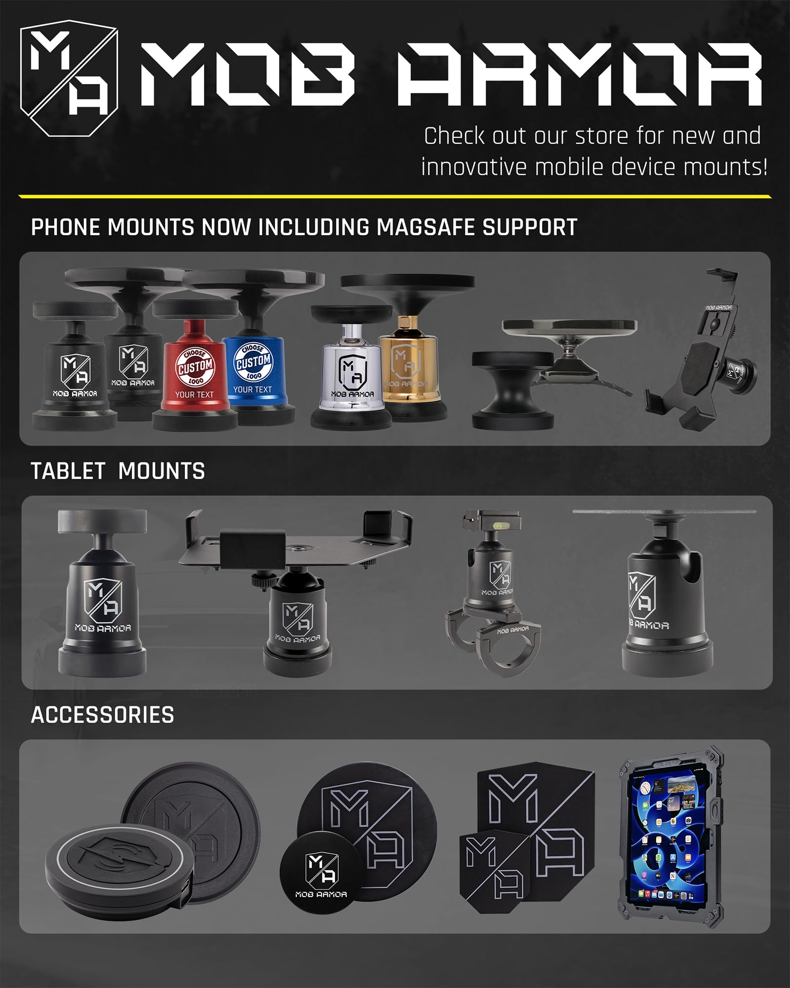 Mob Armor Go MobNetic Magnetic Phone Car Holder with Metal Plate - Strong Magnetic Base, Aircraft Grade Aluminum, Car Dashboard & Metal Surface Mount, Compatible with iPhone and Android Smartphones