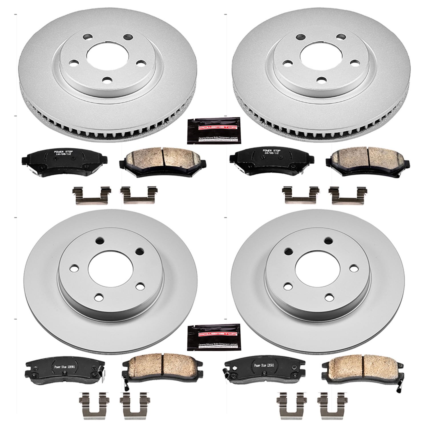 Power Stop CRK1543 Brake Rotor & Coated Ceramic Brake Pads- front & rear For LeSabre, Park Avenue, Riviera, DeVille, Eldorado, Sevi, Olds Aurora, Olds Aurora, Pontiac Bonneville [Model Specific]