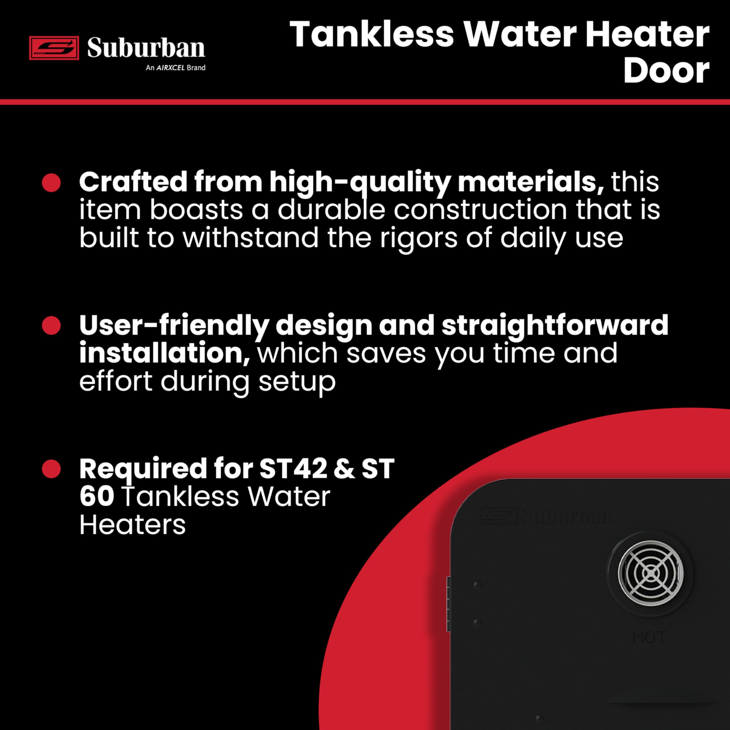 Tankless Water Heater Door ST Suburban 6285AEB, Required Door for Installation of Suburban ST42 and ST60 Tankless Water Heaters, Black