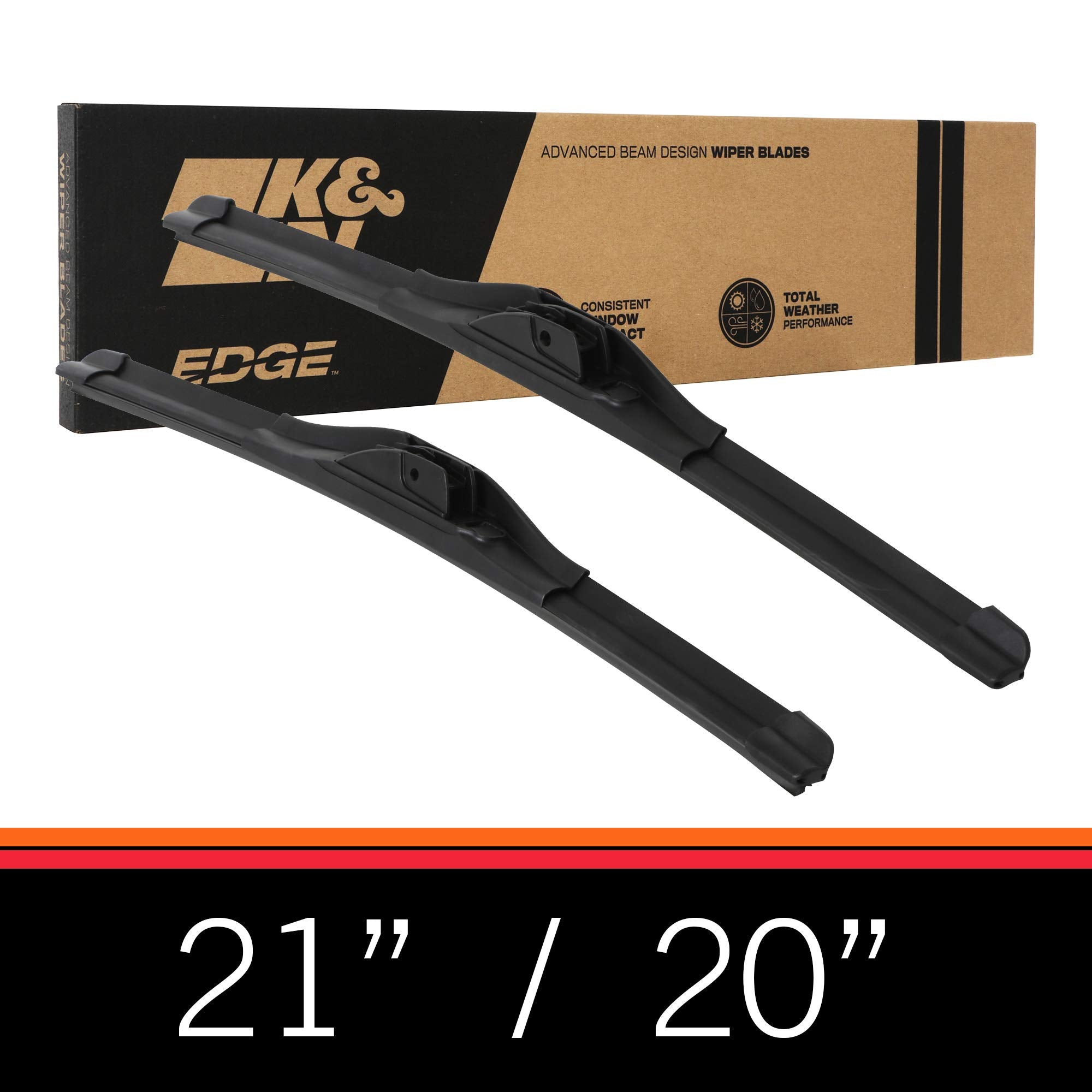 Wiper Blades K&N EDGE: All Weather Performance, Superior Windshield Contact, Streak-Free Wipe Technology: 21" + 20" (Pack of 2)
