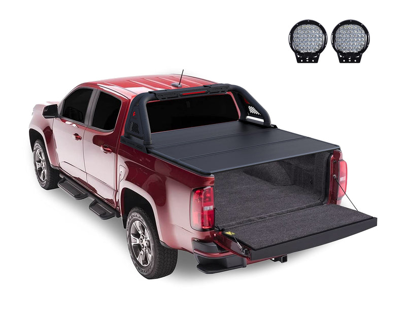 Classic PRO Black Horse Roll Bar Incl.Set of 9 Black Round LED Light Modular Textured Compatible with Tonneau Covers Fits 2015-2024 GMC Canyon|2015-2024 Chevrolet Colorado-RB05MT-PL69B