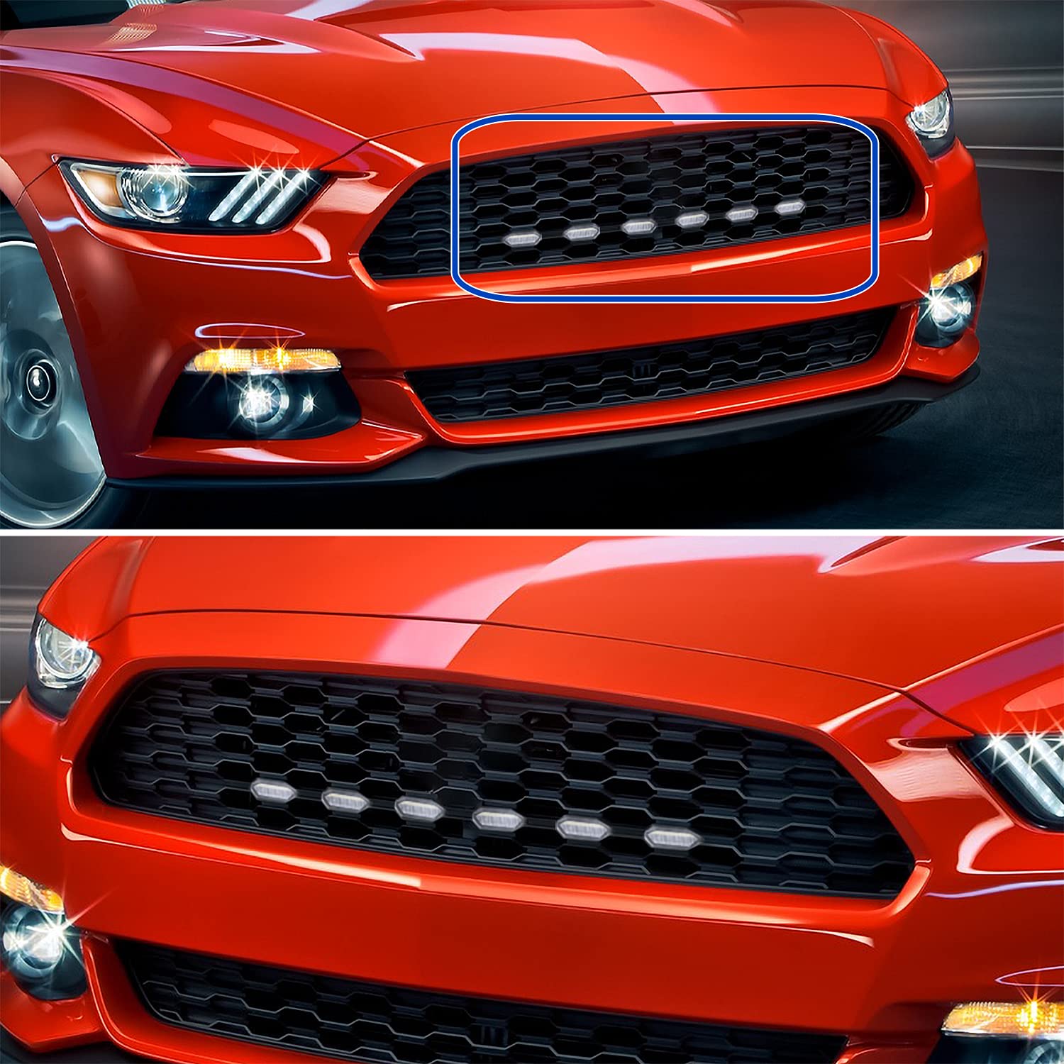 Front Grille Insert Led Drl Driving Lights Lamps SPEC-D TUNING Compatible with Ford Mustang 2015-2017 L+R Pair Assembly