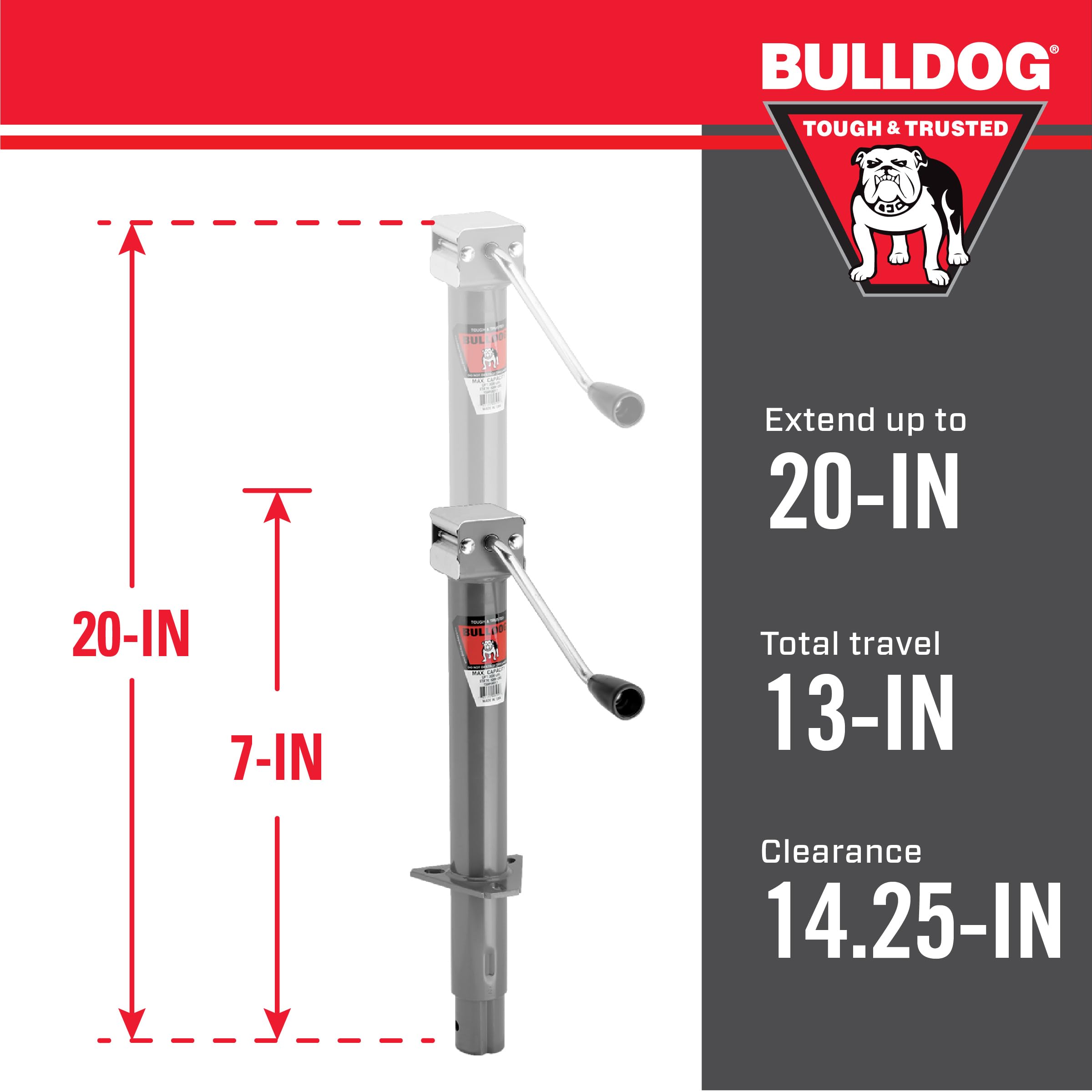 1550100317 Bulldog A-Frame Trailer Jack,silver,3,000 lbs.