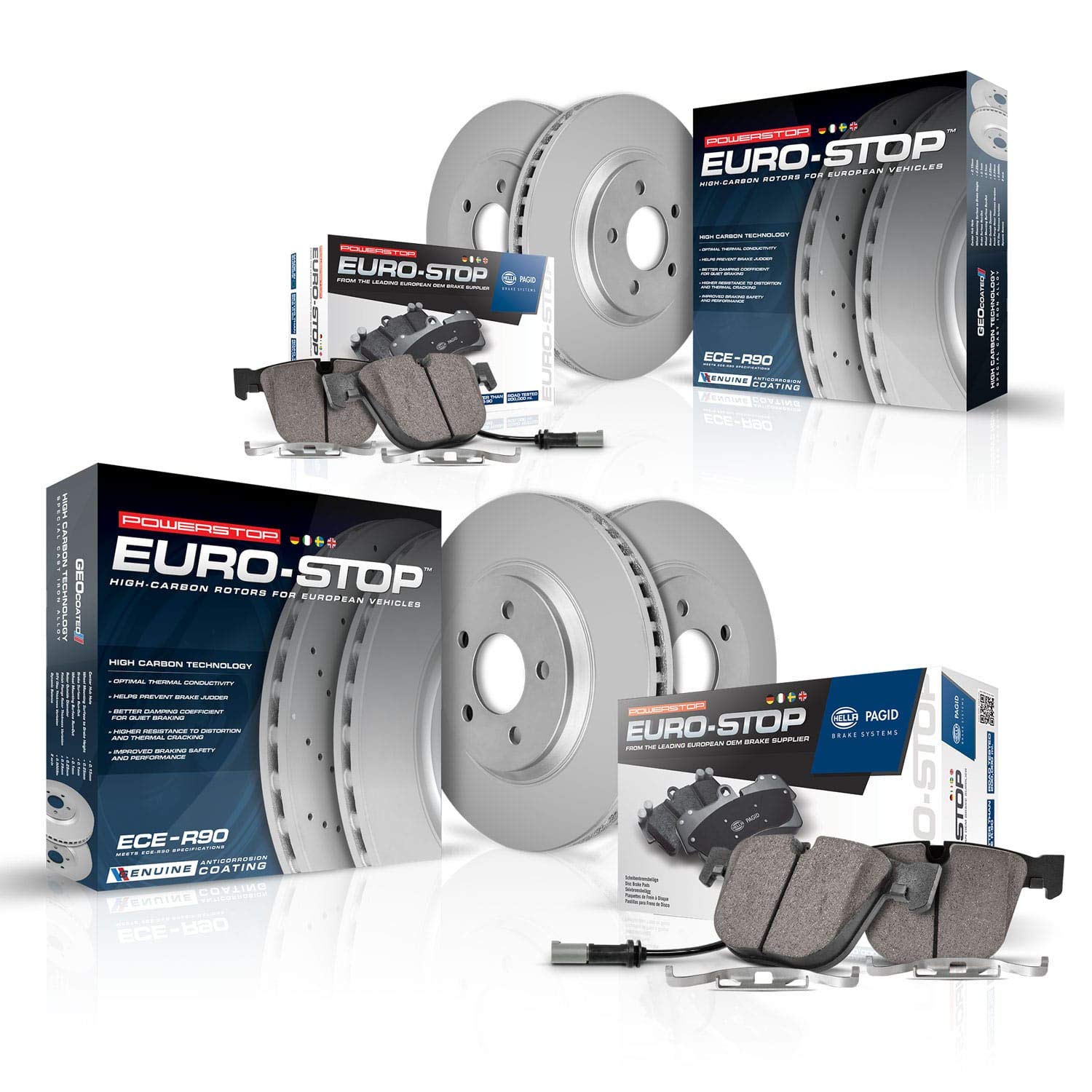 Euro-Stop Power Stop ESK7760 Front and Rear Brake Kit- Coated Brake Rotors & Ceramic Brake Pads For Mercedes-Benz C, Mercedes-Benz C350, Mercedes-Benz E350, Mercedes-Benz E400 [Model Specific]