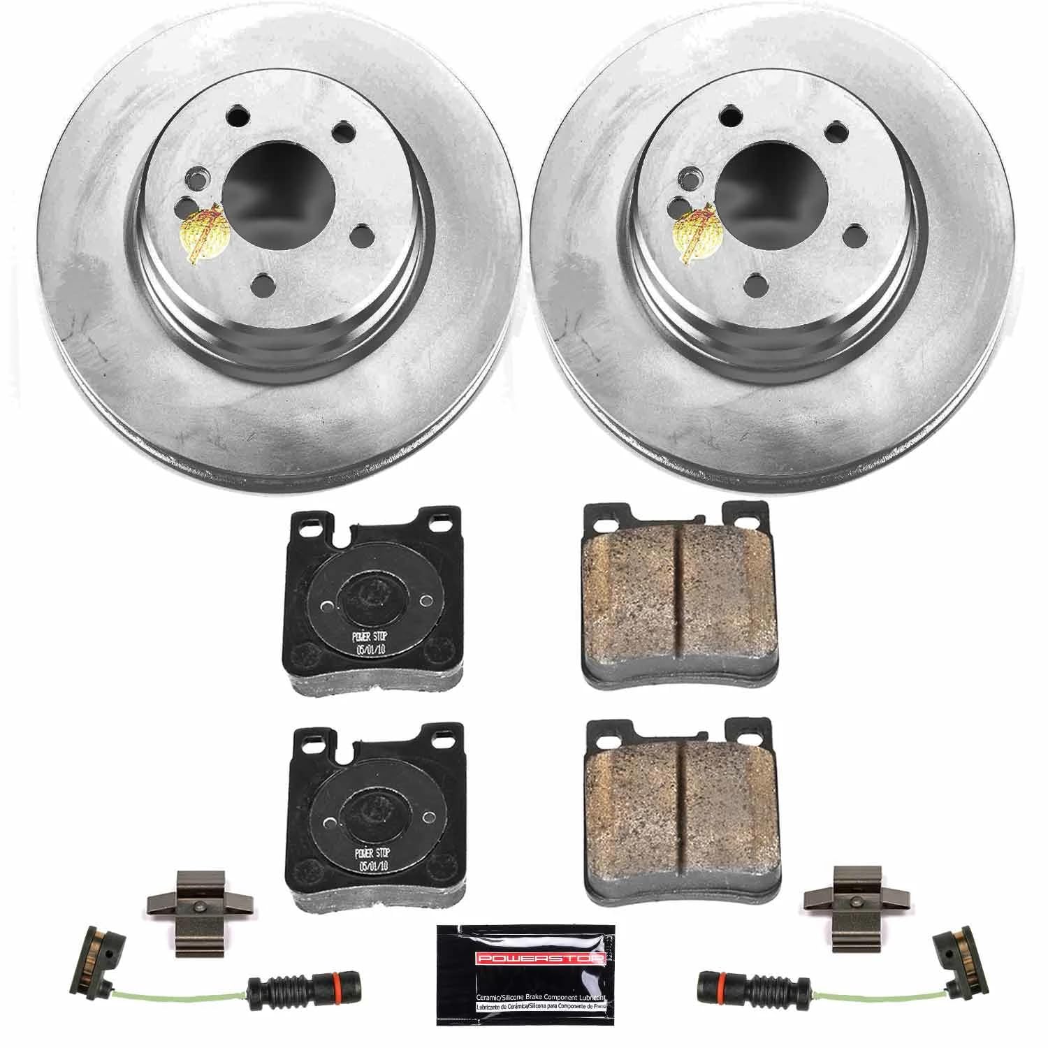 Coated Brake Rotor and Ceramic Brake Pads Power Stop CRK5054- Rear For Mercedes-Benz E430 2001-2002 [Model Specific]