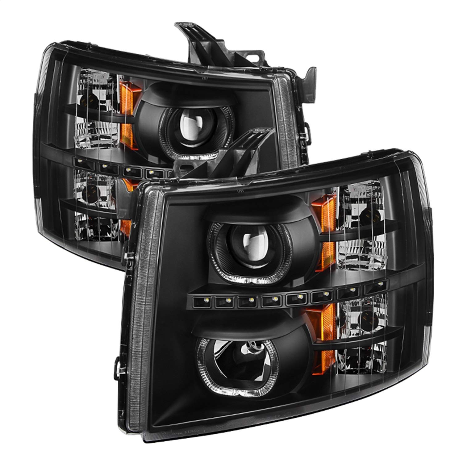 Chevy Silverado Xtune PRO-JH-CSIL07-CFB-BK LED Halo Projector Headlight, Black