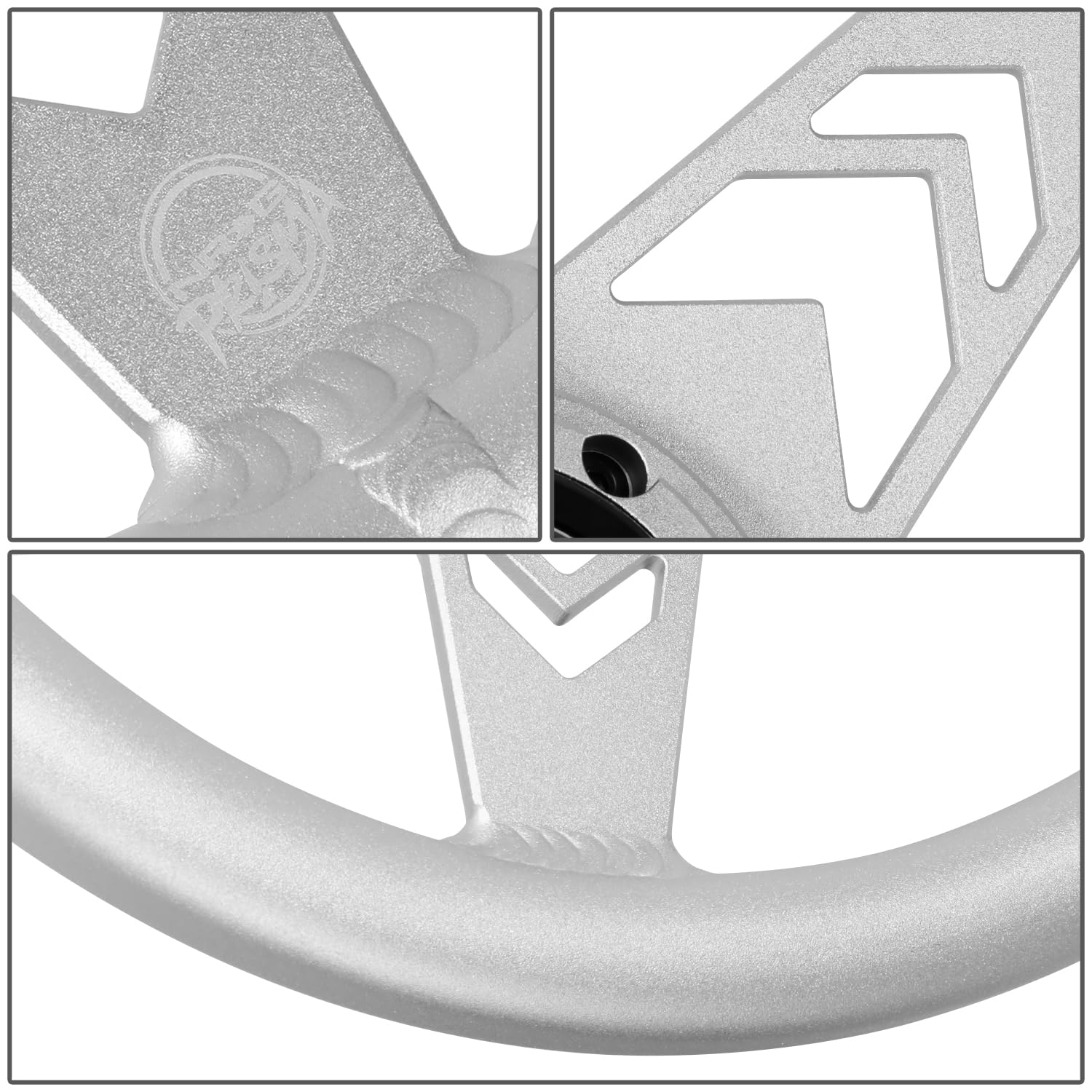 NRG Innovations All Aluminum NRG-RST-070-SL Steering Wheel 330mm - Arow Cutout- Ergonomic Grip- Anadized Silver