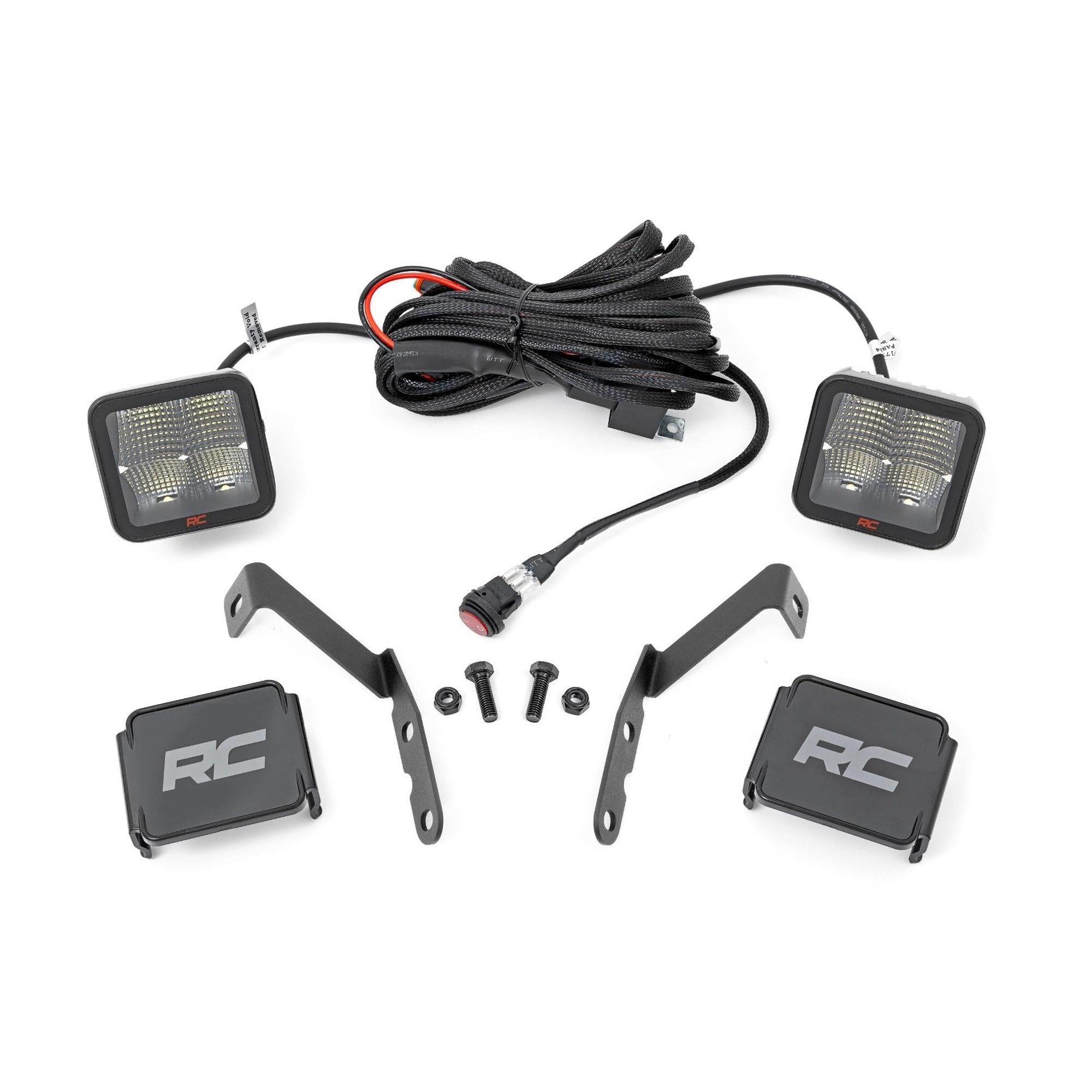 Rough Country LED Ditch Light Kit for 1500/2500HD/3500HD Chevy & GMC (2007-2014) - Hood Mount, 80W Dual 2" Spectrum Series Lights, 9600 Lumens, Wide Beam