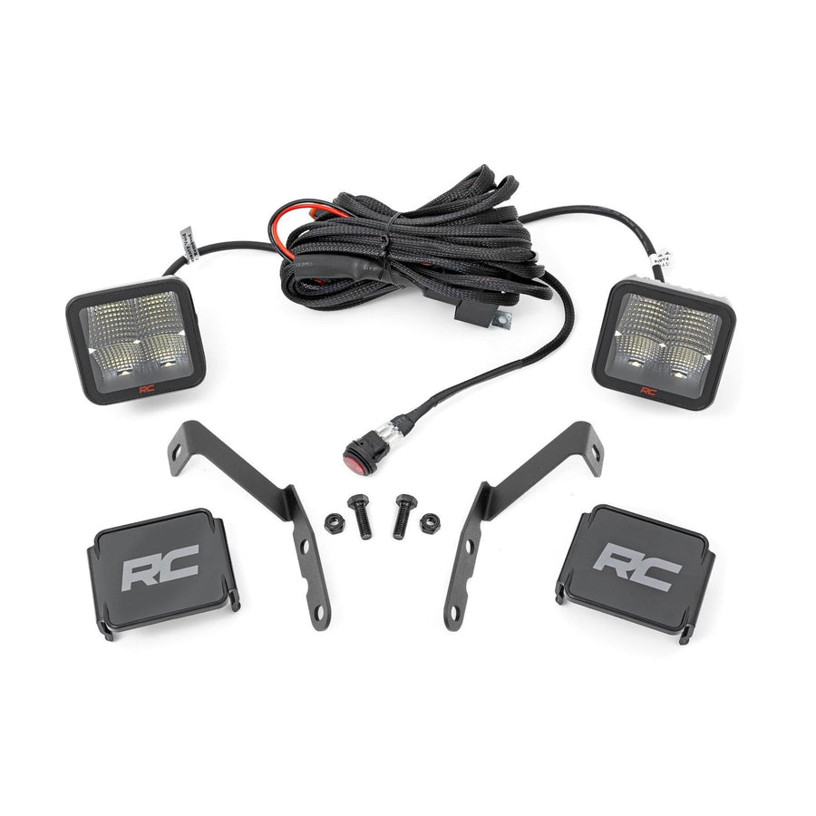 Rough Country LED Ditch Light Kit for 1500/2500HD/3500HD Chevy & GMC (2007-2014) - Hood Mount, 80W Dual 2" Spectrum Series Lights, 9600 Lumens, Wide Beam