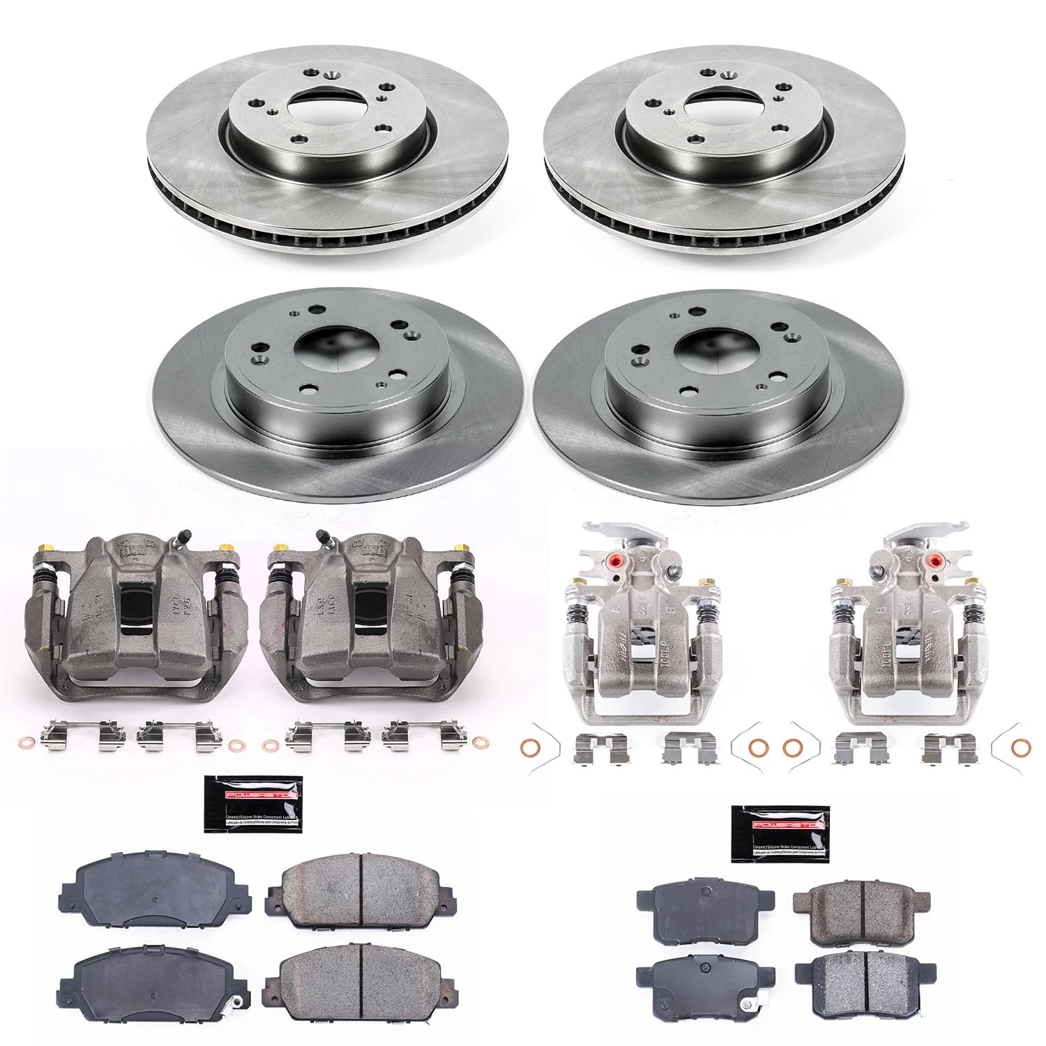 Power Stop KCOE6516 Front and Rear Autospecialty Stock Replacement Caliper Kit- OE Rotors, Ceramic Brake Pads, Calipers For Honda Accord 2013-2017 [Model Specific]