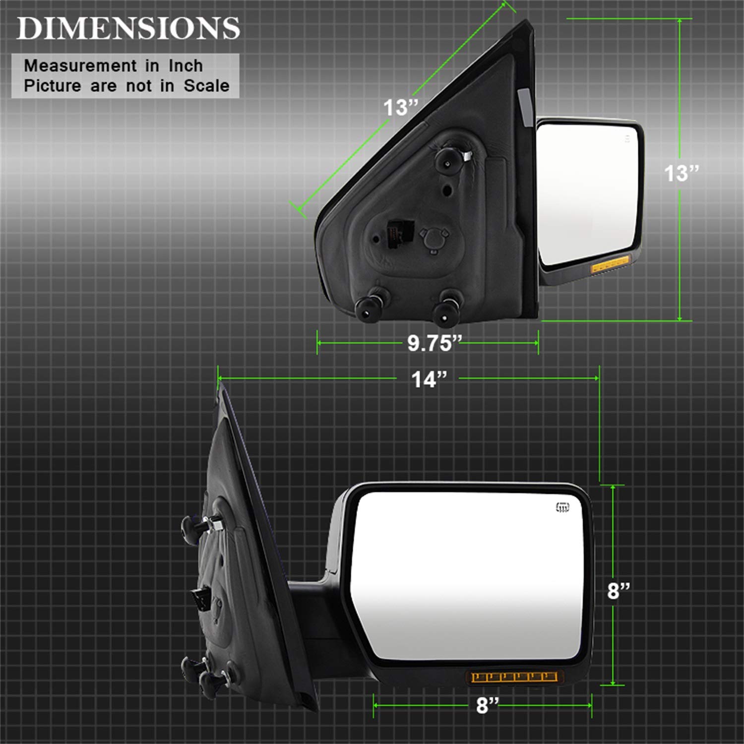 Mirror Xtune MIR-03348AEBH-P-R (Ford F150 04-06 POWER Heated Amber LED Signal OE - Right)