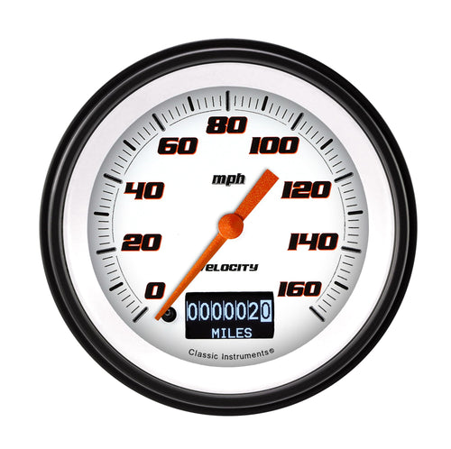 Velocity White Classic Instruments 3 3/8" Speedometer W/Display VS55DWBLF