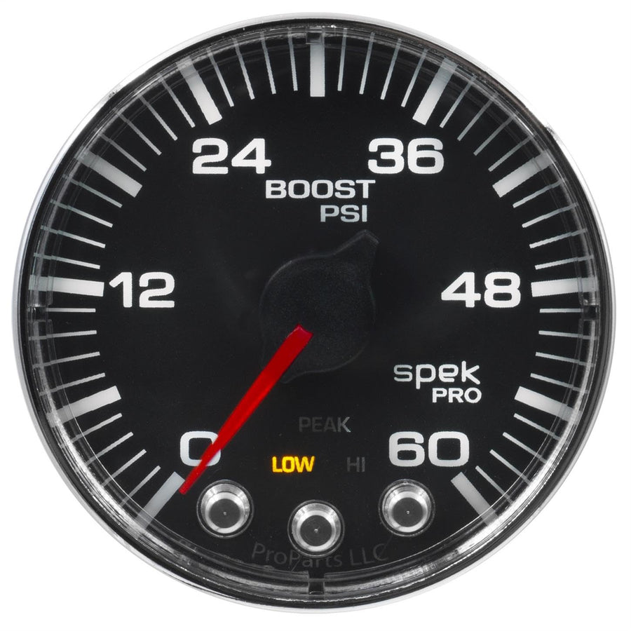 Gauge AUTO METER P304318 Boost (Spek-Pro 2 1/16", 60Psi, Stepper Motorwith Peak & Warn, Blk/Chrm, Spek-Pro)