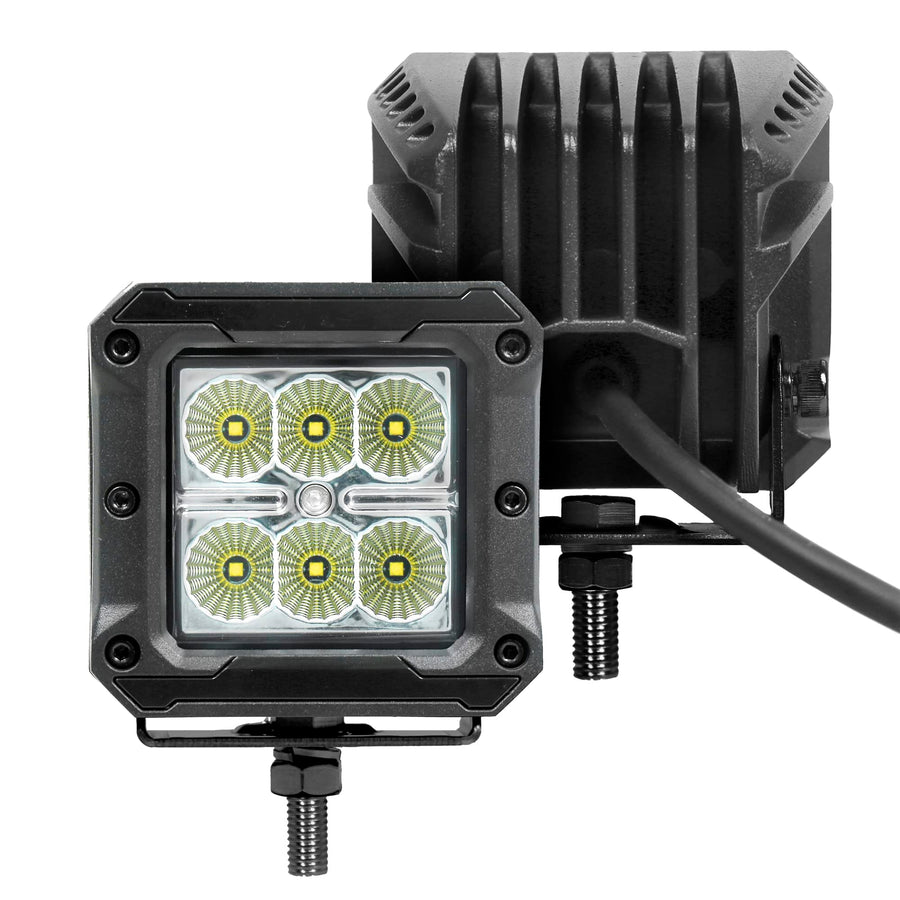 Xplor Lighting: Go Rhino Bright Series 3x3 LED Cube Flood Light Kit (Pair) | Surface Mount (Threaded Stud Mount) Aluminum, Black | 751803023FCS