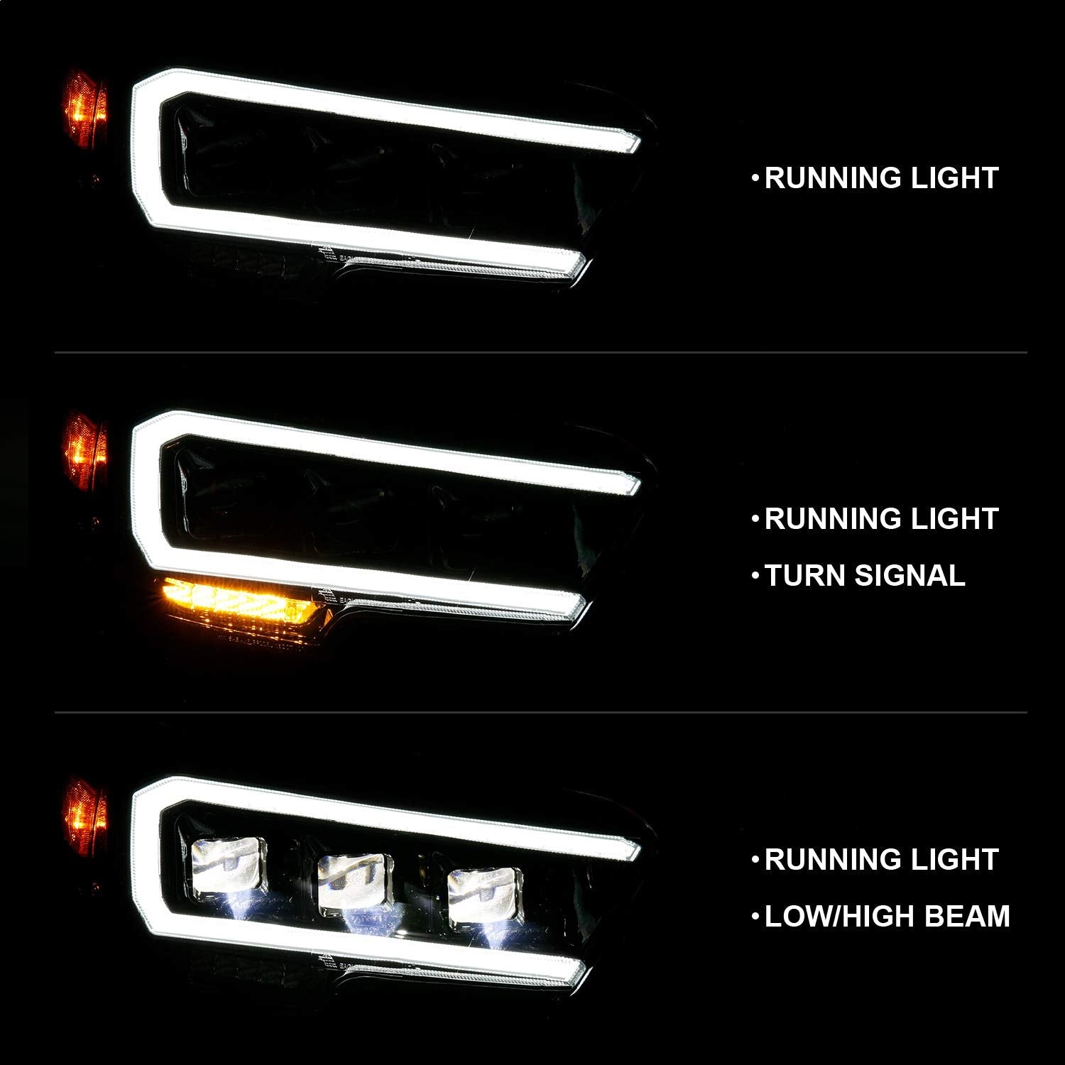 TOYOTA TACOMA 16-22 ANZO USA LED PROJECTOR HEADLIGHTS PLANK STYLE BLACK W/AMBER (FOR HALOGEN DRL)