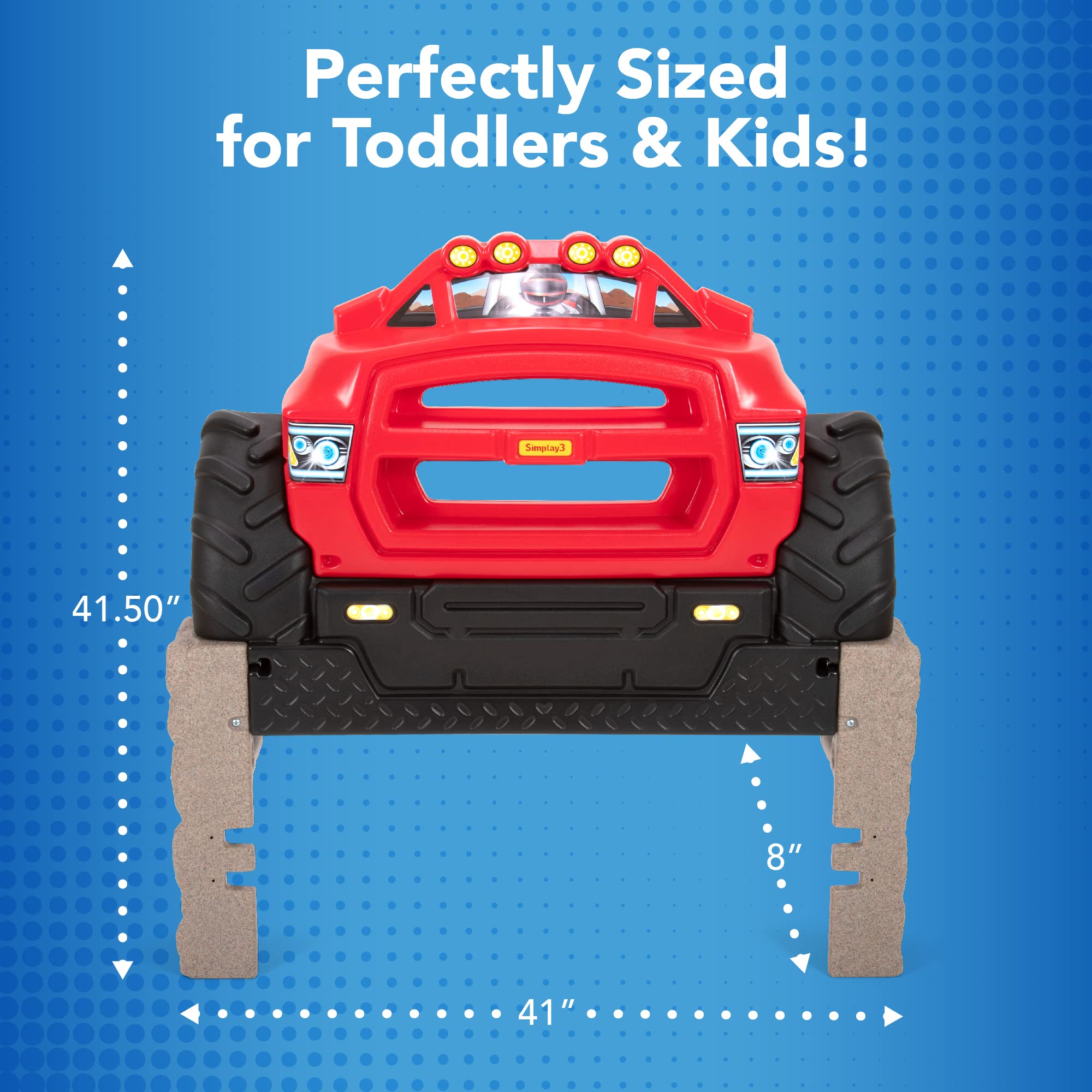 Monster Truck Simplay3 Headboard, Twin Size Plastic Car Bed Headboard for Kids, Toddlers and Boys with Toy Car Storage - Red, Made in USA