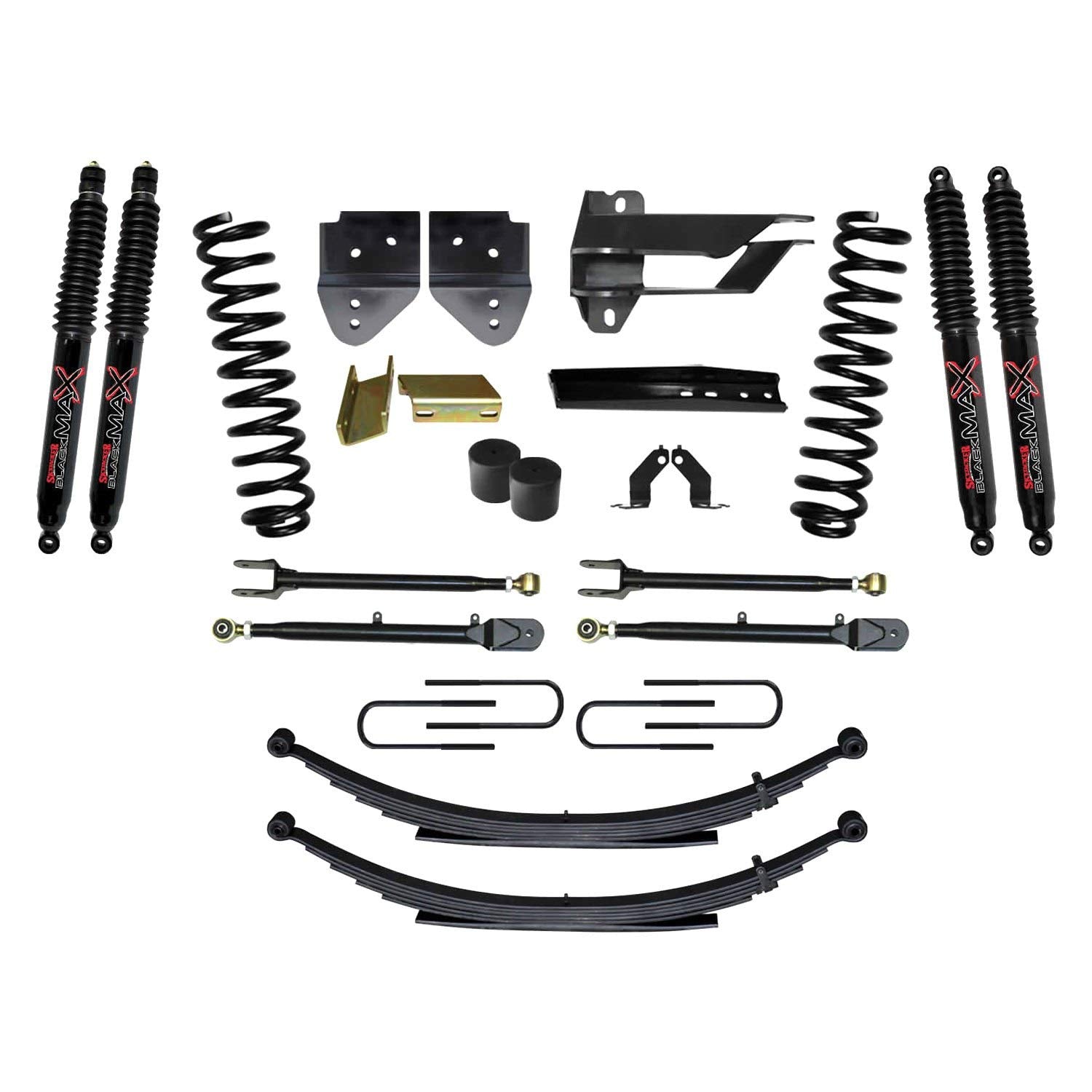 Skyjacker Suspension Lift Kit F174524KS-B w/Shock 4 in. Lift Incl. Front Coil Springs Rear Leaf Springs Adjustable 4-Links Black MAX 8500 Shocks