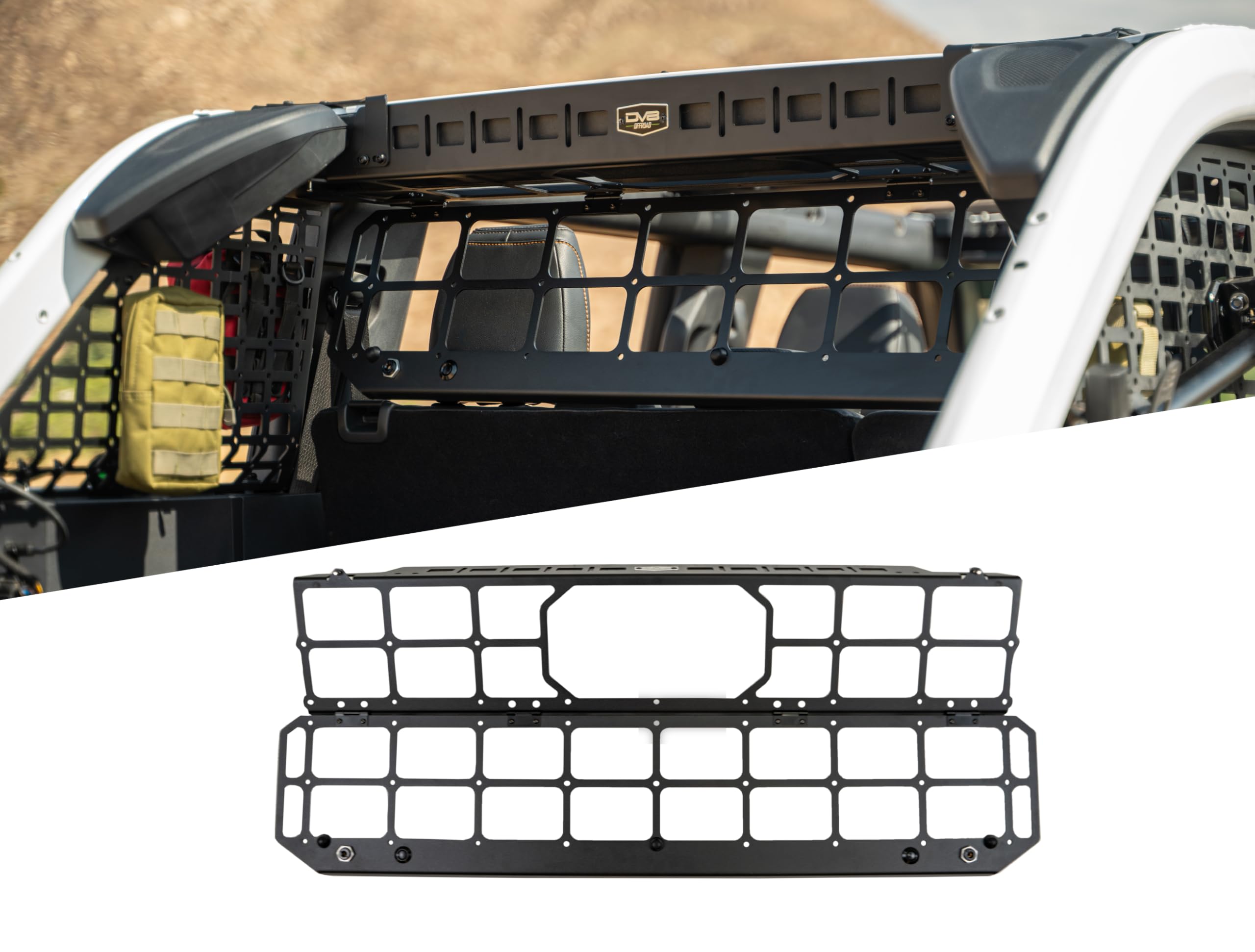 Dog Barrier DV8 Offroad for 2021-2025 Ford Bronco | Convenient Flip-Up Design | Push Button Locks | Rubber Isolators for Noise Reduction | Hardtop and Soft Top Compatible | Black Powder Coat | Steel
