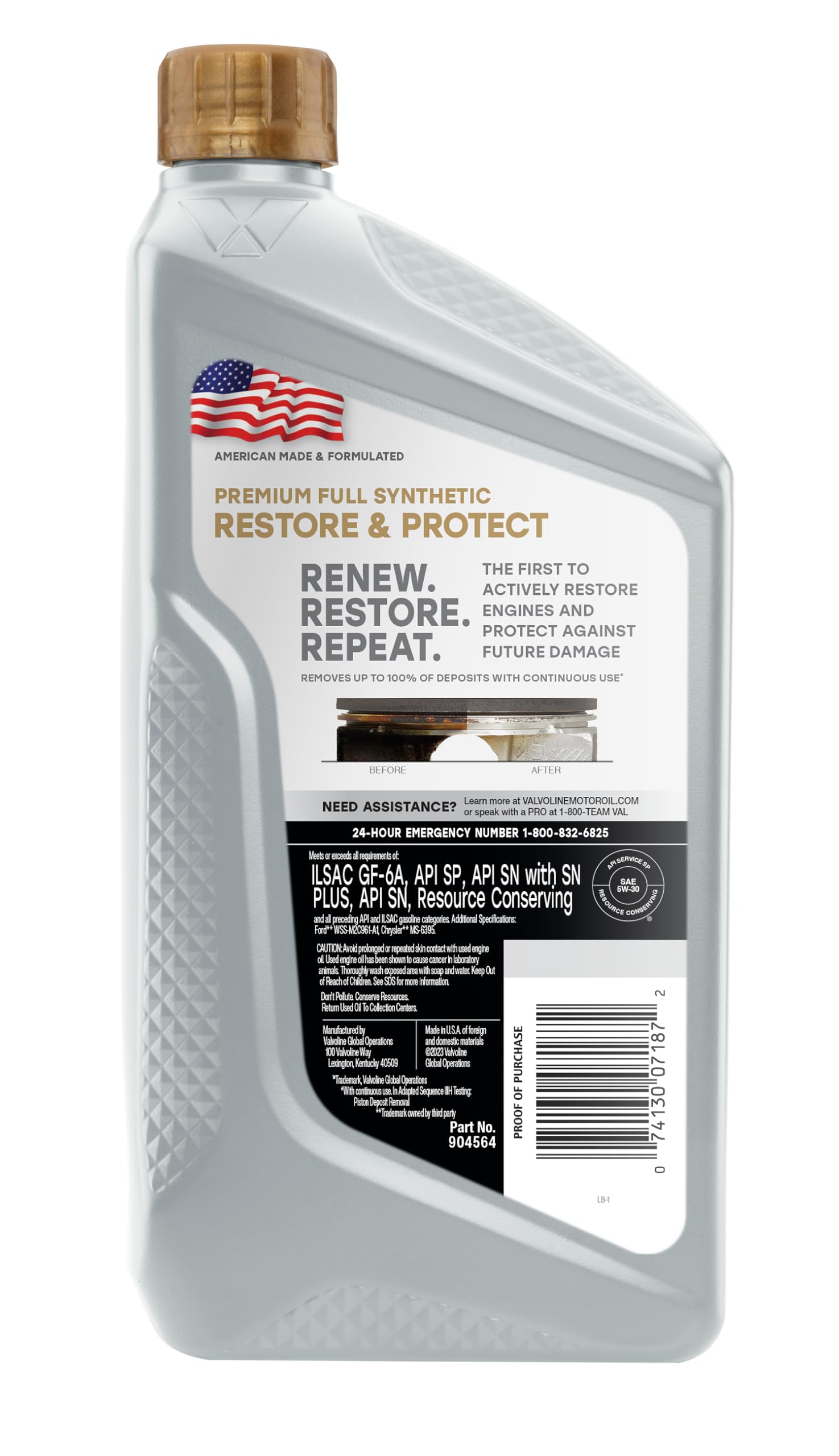 5W-30 Full Synthetic Valvoline Restore & Protect Motor Oil 1 Quart